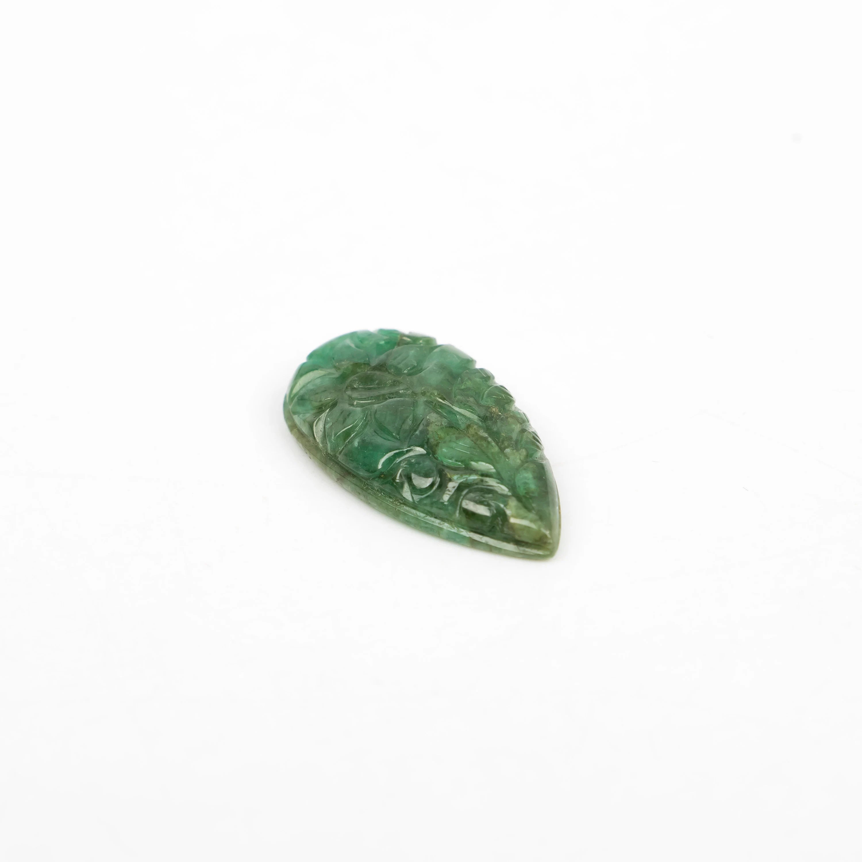 Natural Emerald Pear Shape Gemstone, Emerald Fancy Carving Loose Gemstone, Emerald Jewelry Making Handmade Carving Gemstone