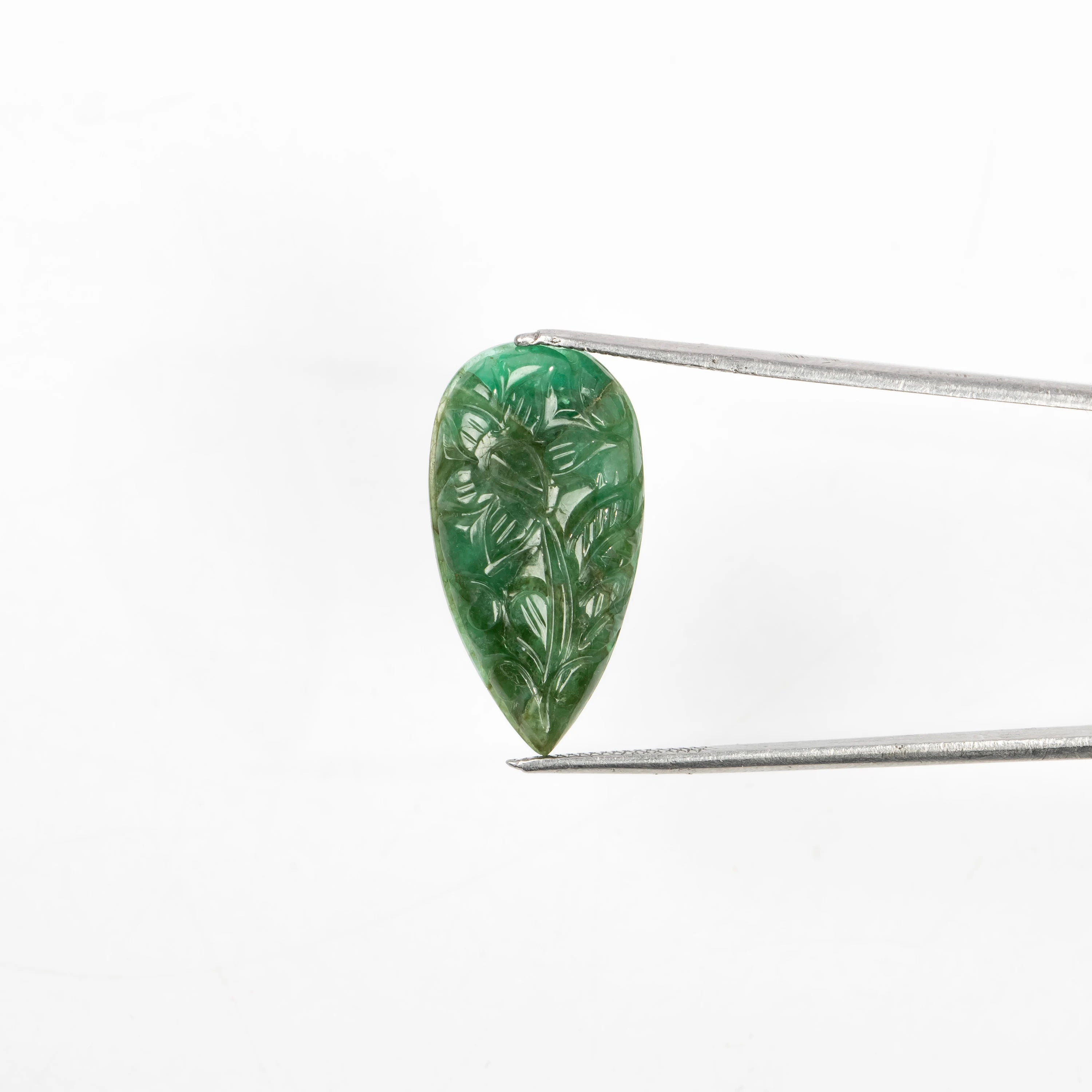 Natural Emerald Pear Shape Gemstone, Emerald Fancy Carving Loose Gemstone, Emerald Jewelry Making Handmade Carving Gemstone