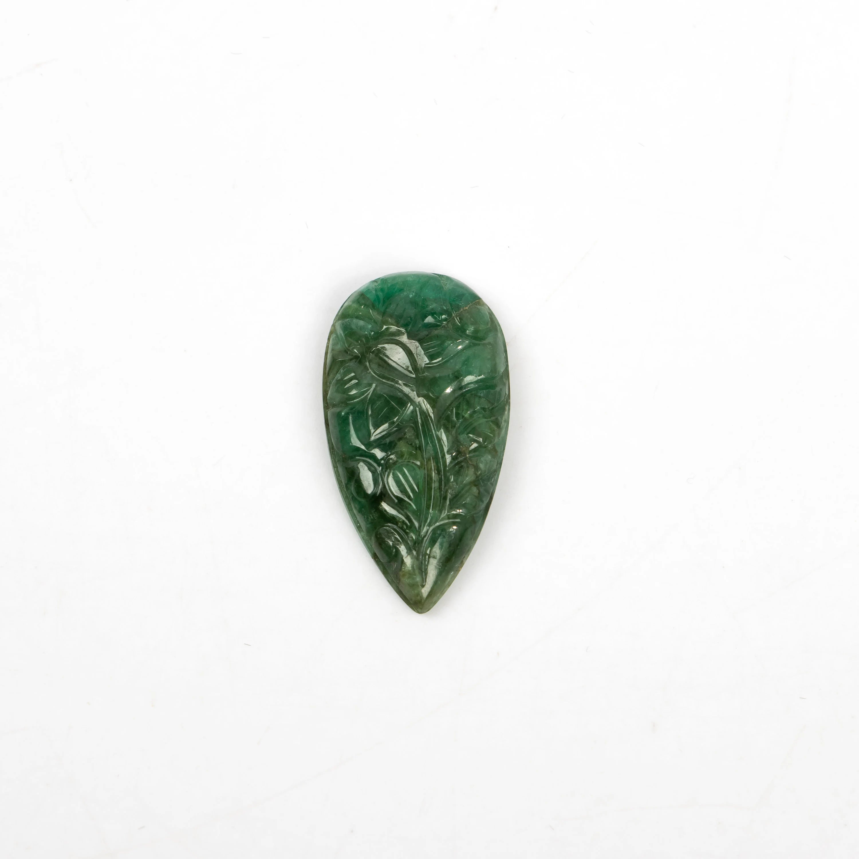 Natural Emerald Pear Shape Gemstone, Emerald Fancy Carving Loose Gemstone, Emerald Jewelry Making Handmade Carving Gemstone