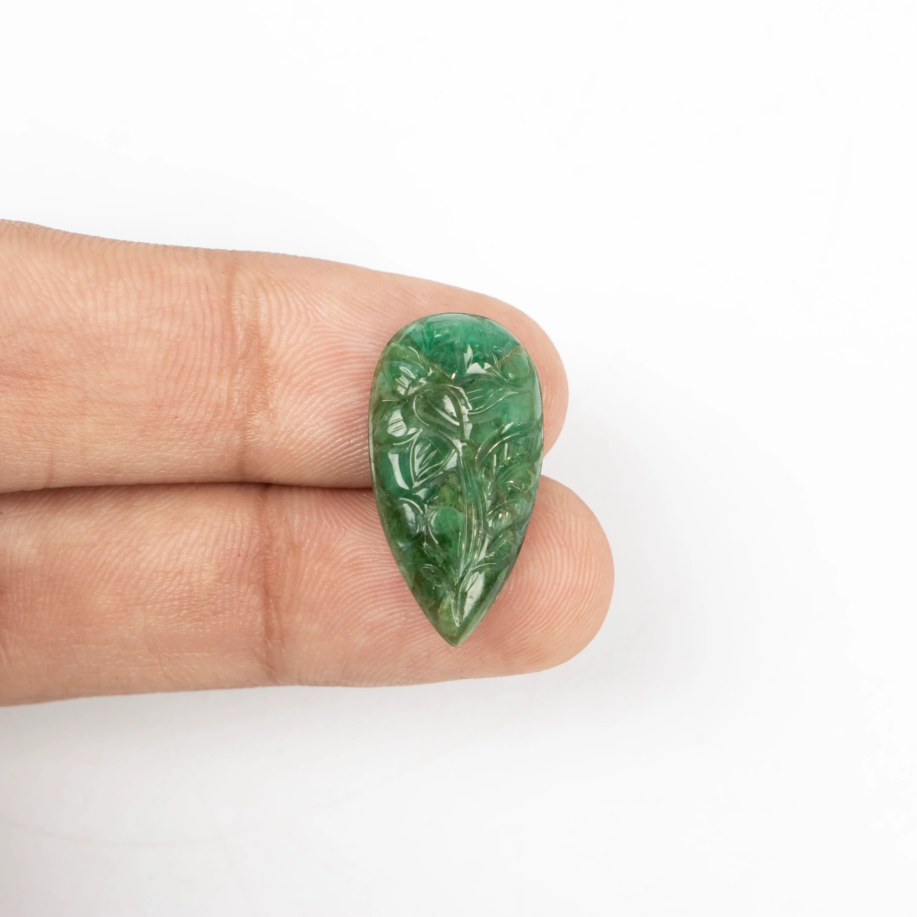 Natural Emerald Pear Shape Gemstone, Emerald Fancy Carving Loose Gemstone, Emerald Jewelry Making Handmade Carving Gemstone