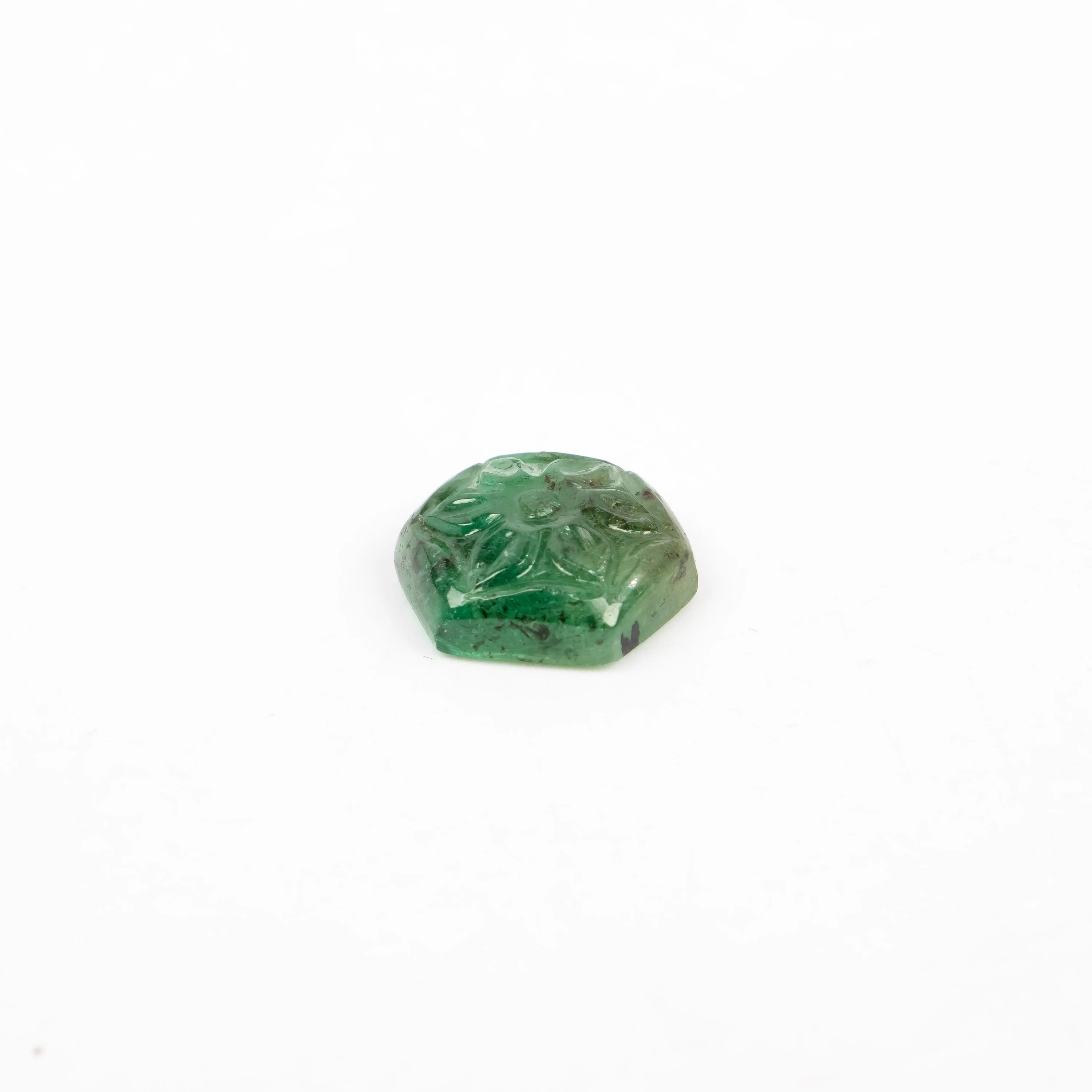 Natural Emerald Six Corner Hexagon Shape Gemstone, Emerald Fancy Carving Loose Gemstone, Jewelry Making Handmade Carving Gemstone