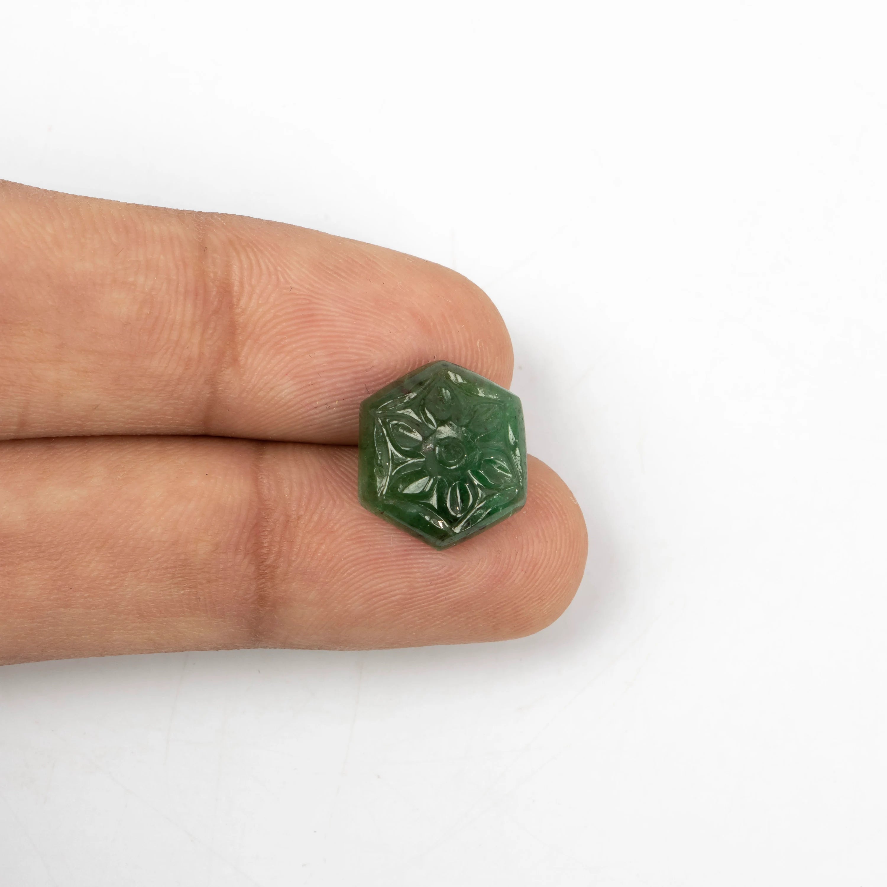 Natural Emerald Six Corner Hexagon Shape Gemstone, Emerald Fancy Carving Loose Gemstone, Jewelry Making Handmade Carving Gemstone