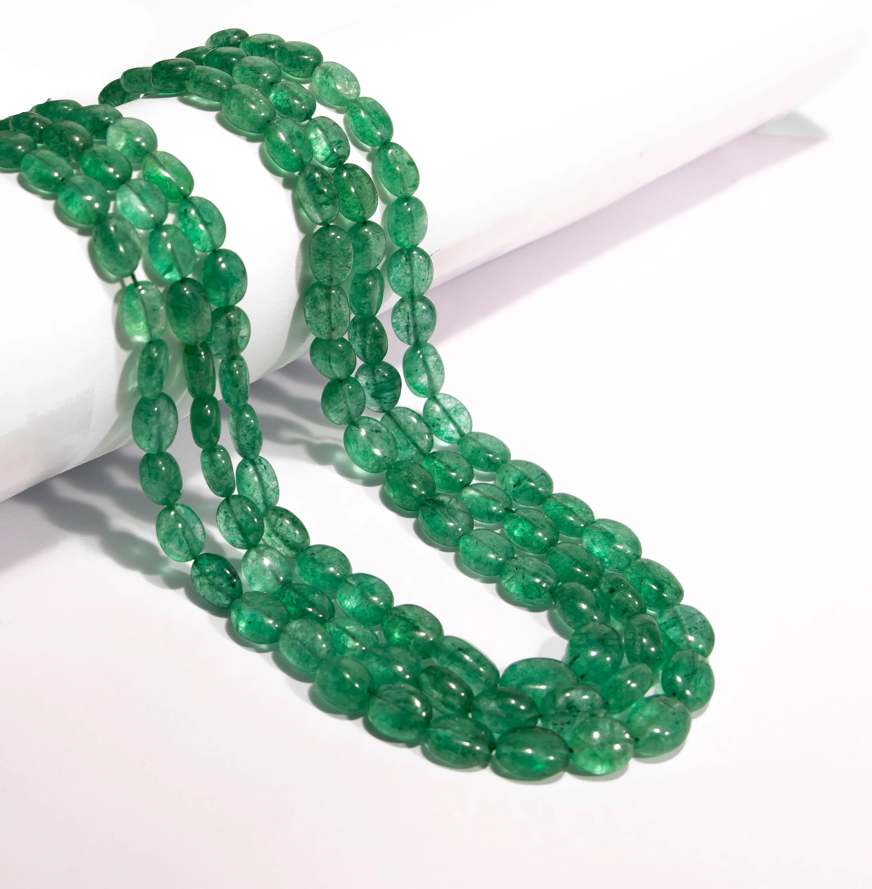 Emerald Color Quartz Smooth Oval Beads Necklace, Emerald Color Quartz Necklace, Plain Beads Necklace, Jewelry Making Beads Necklace