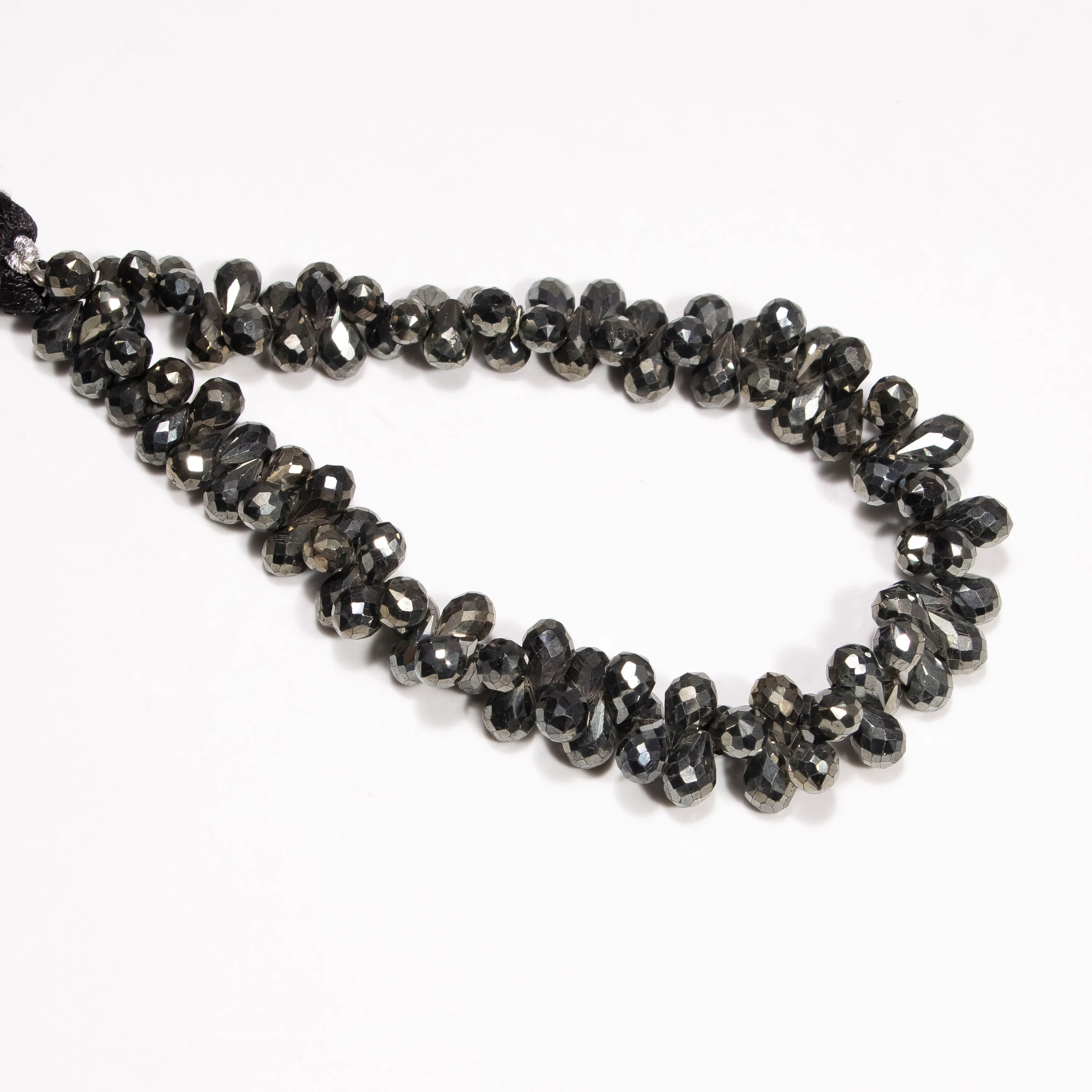 Black Spinel Crystal Golden Coated Metallic Faceted Drops Beads, Black Spinel Coated Drops, Spinel Metallic Drops (SKU 2352)