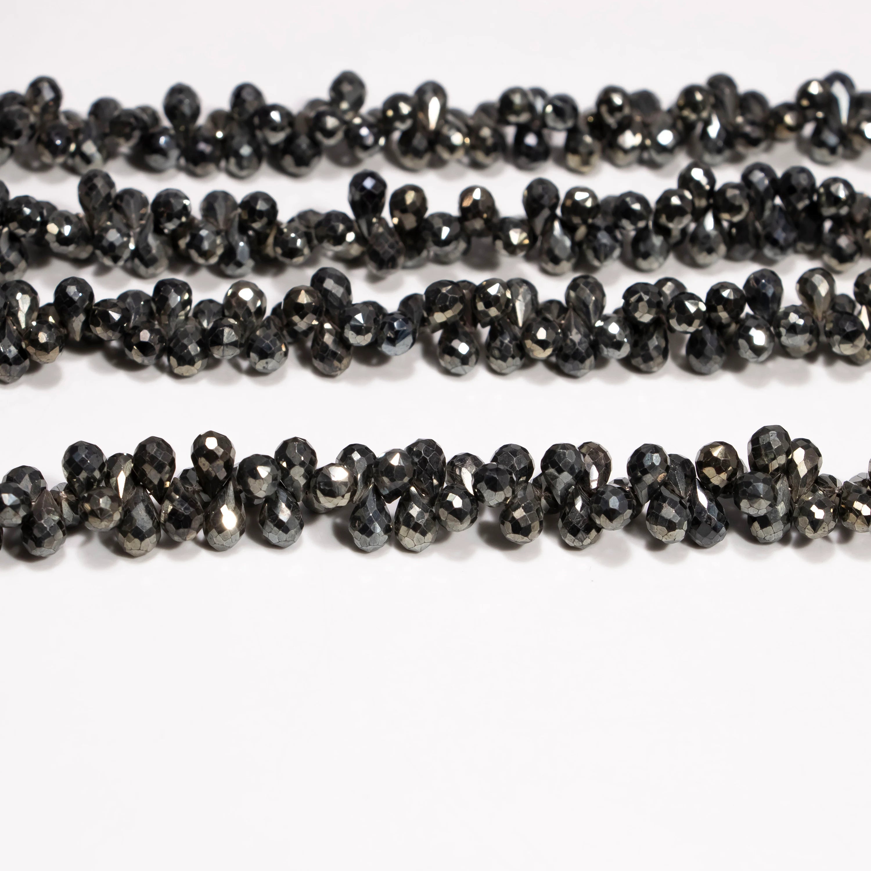 Black Spinel Crystal Golden Coated Metallic Faceted Drops Beads, Black Spinel Coated Drops, Spinel Metallic Drops (SKU 2352)