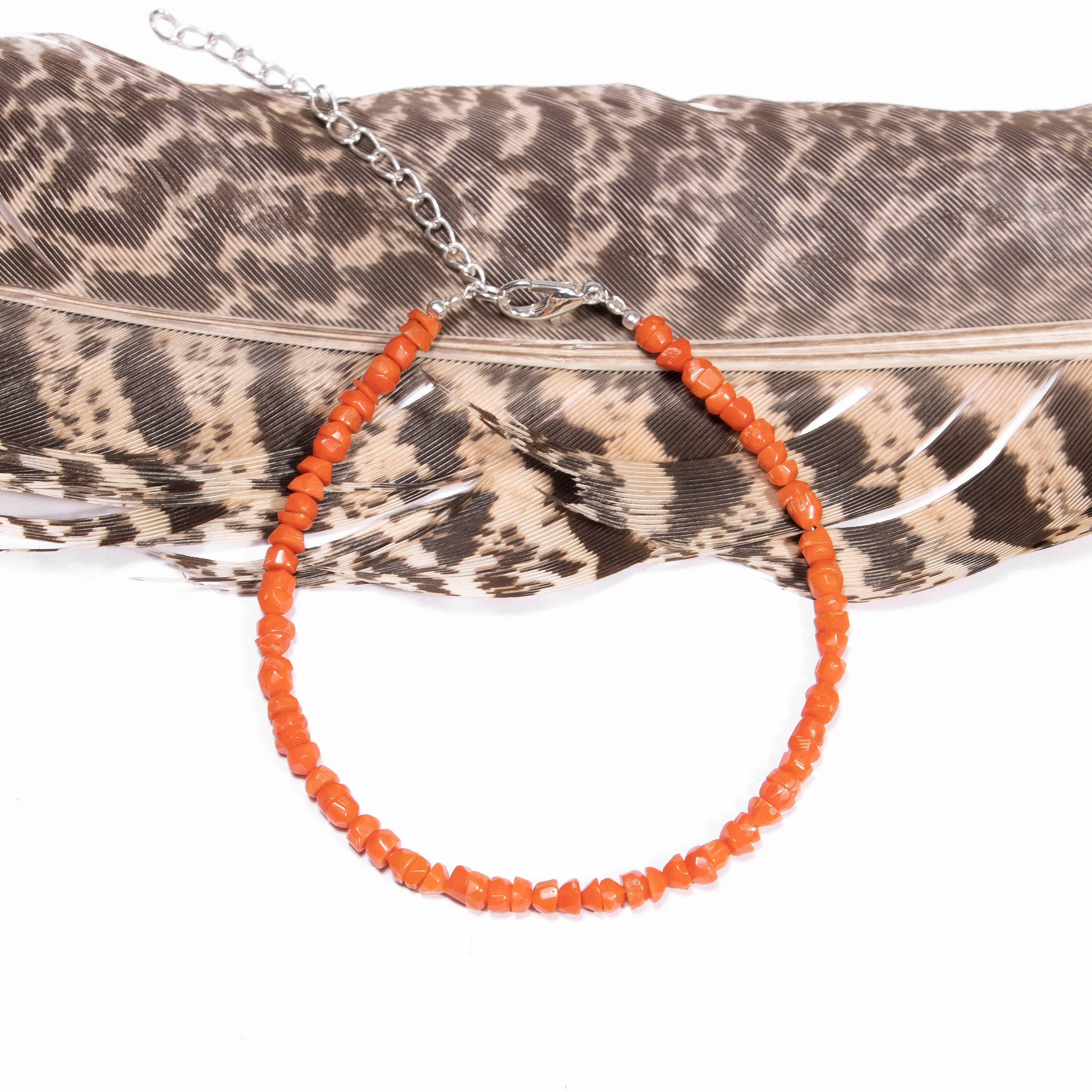 AA Quality Red Coral Organic Beads Faceted Adjustable Chain, Faceted Coral Beads Bracelet, 3.5mm-4mm, 7 Inches, Handcrafted Bead