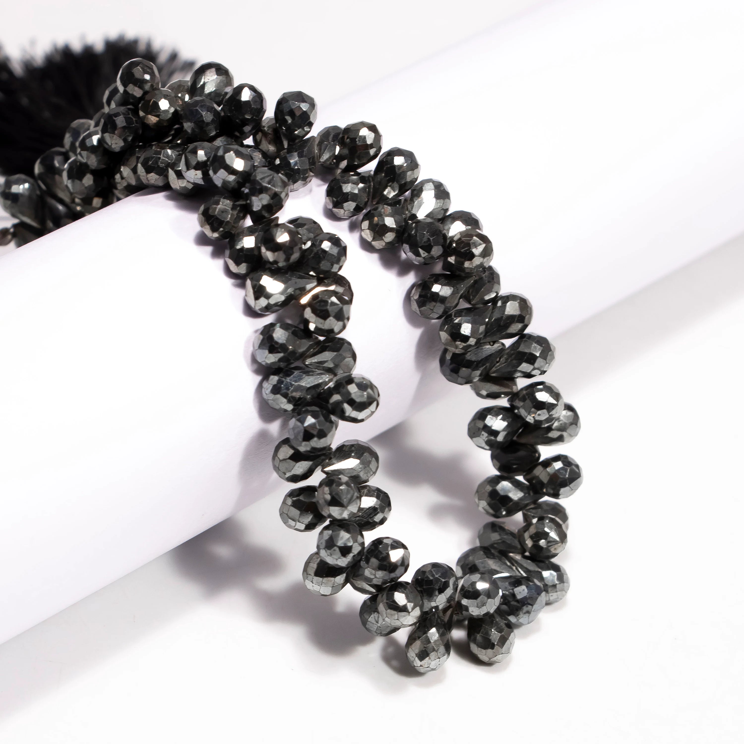 Black Spinel Crystal Golden Coated Metallic Faceted Drops Beads, Black Spinel Coated Drops, Spinel Metallic Drops (SKU 2352)