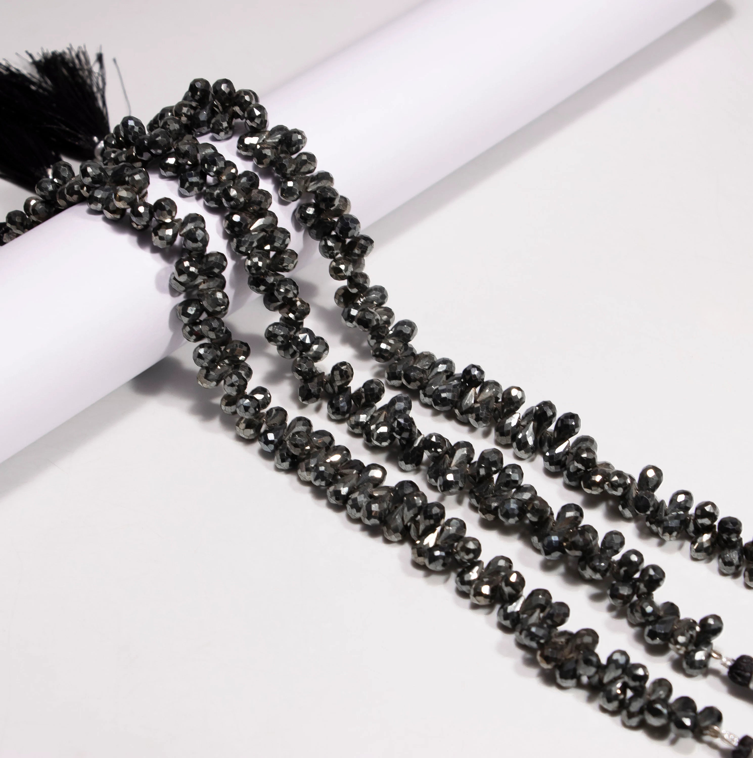 Black Spinel Crystal Golden Coated Metallic Faceted Drops Beads, Black Spinel Coated Drops, Spinel Metallic Drops (SKU 2352)
