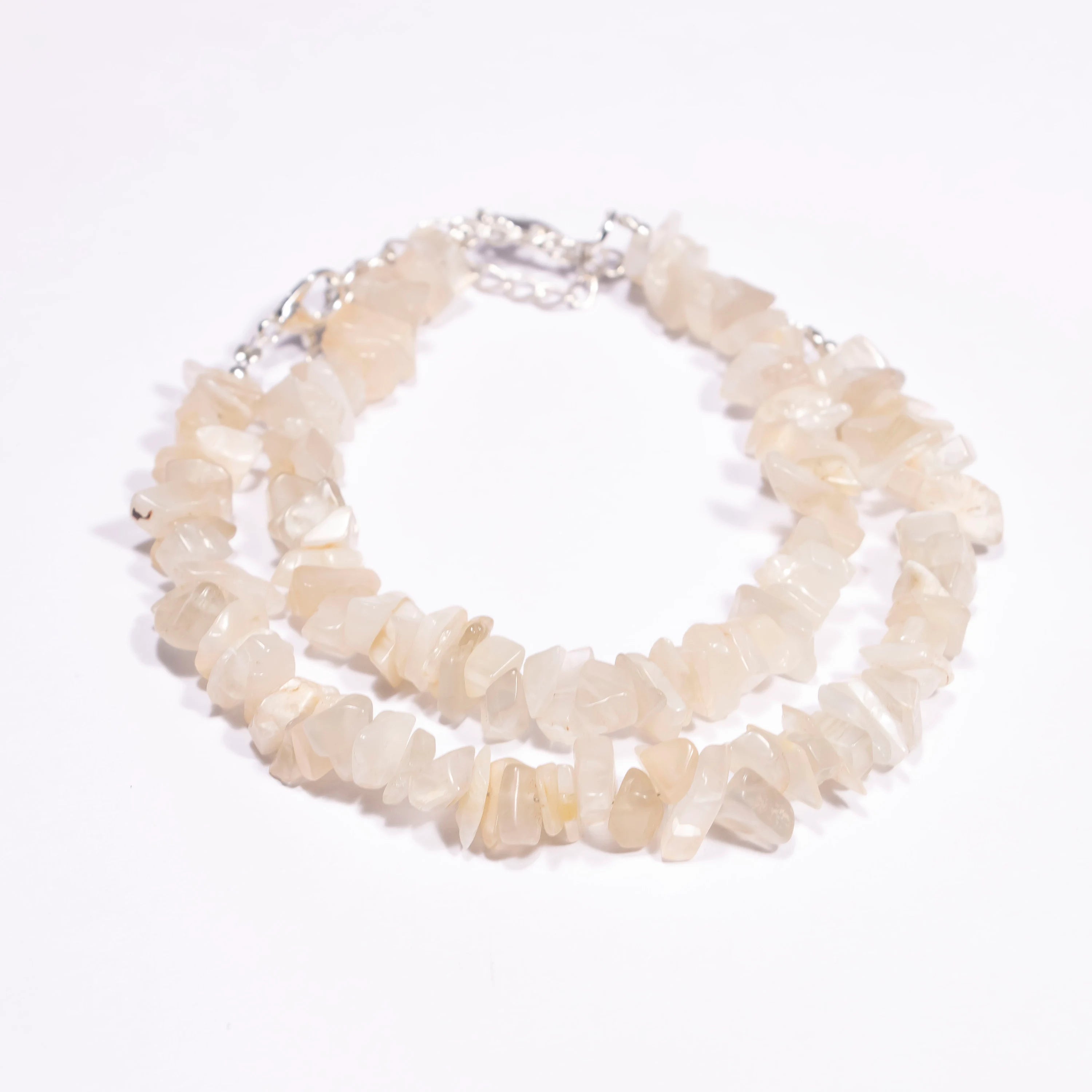 White Moonstone Uncut Beads Bracelets, White Moonstone Uncut Bracelets, 6 Inches + 2 Inches Adjustable Chain, Jewelry Making Beads