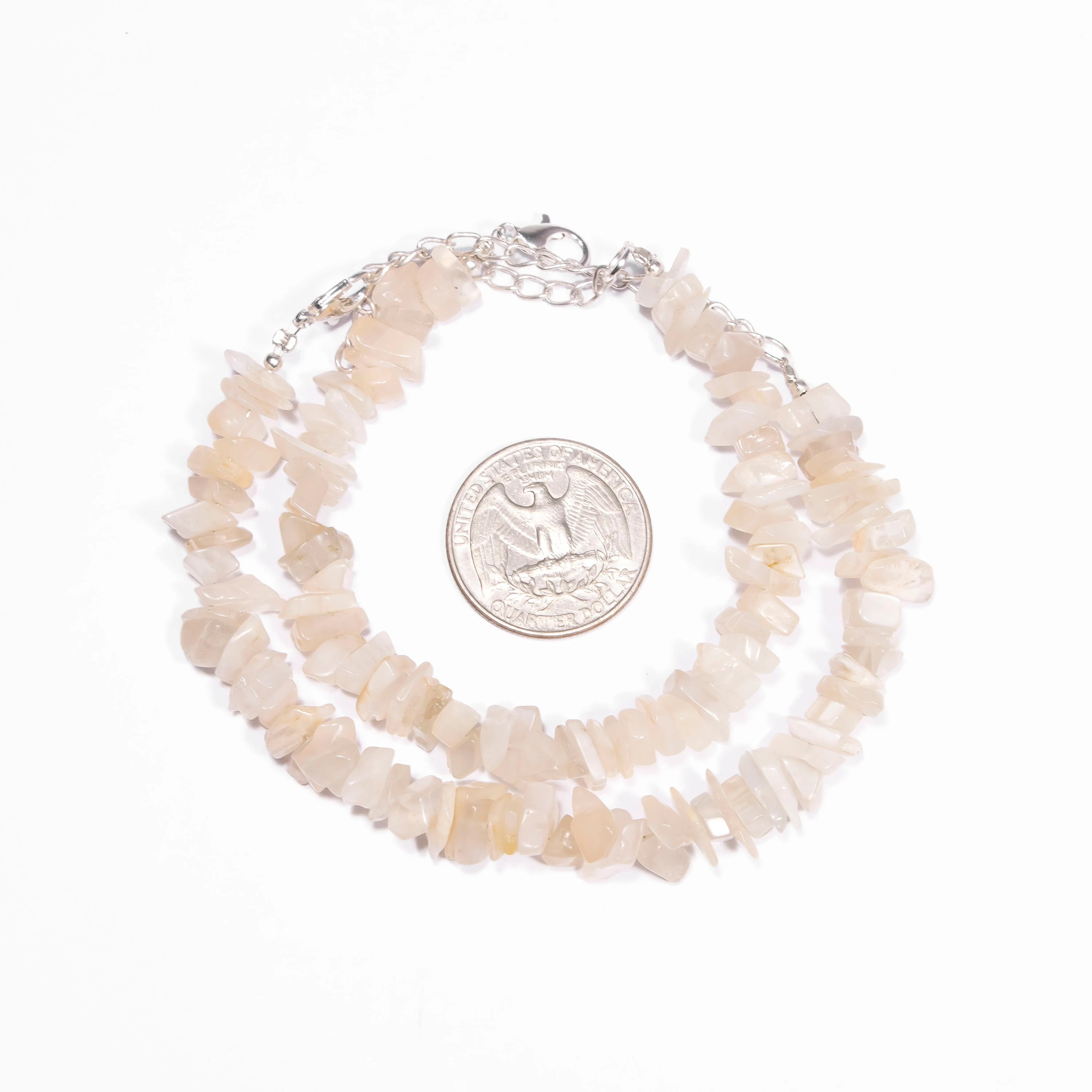 White Moonstone Uncut Beads Bracelets, White Moonstone Uncut Bracelets, 6 Inches + 2 Inches Adjustable Chain, Jewelry Making Beads