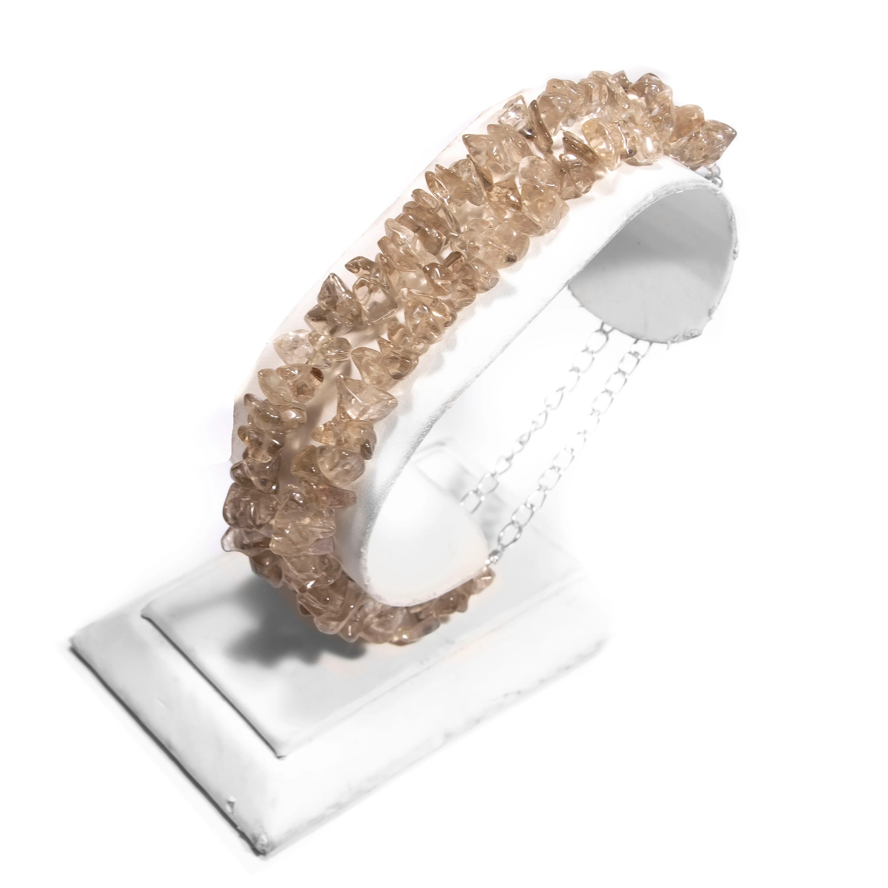 Smoky Quartz Smooth Nuggets Beads Bracelets, Quartz Unshaped Bracelets, 6 Inches + 2 Inches Adjustable Chain Jewelry Bracelets