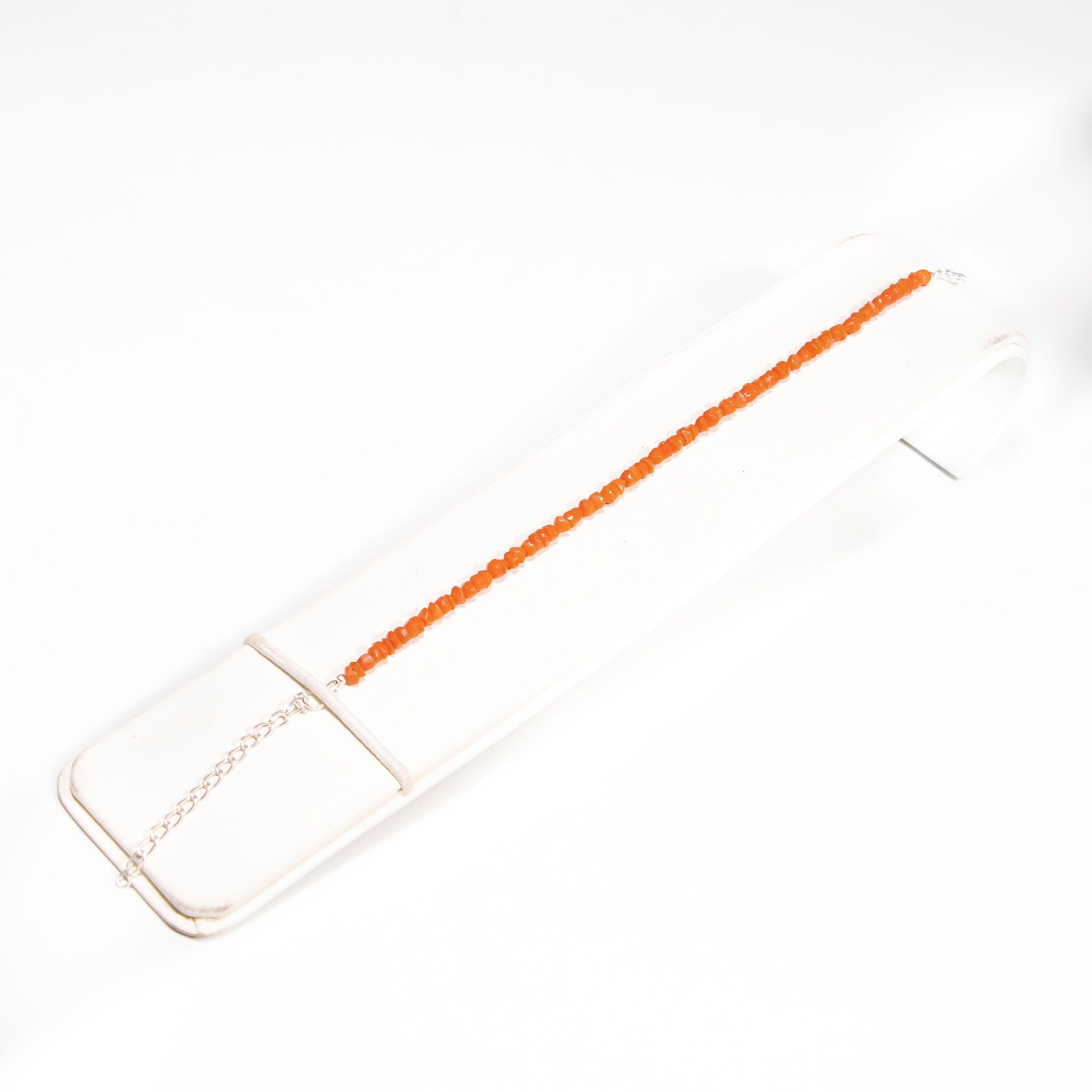 AA Quality Red Coral Organic Beads Faceted Adjustable Chain, Faceted Coral Beads Bracelet, 3.5mm-4mm, 7 Inches, Handcrafted Bead