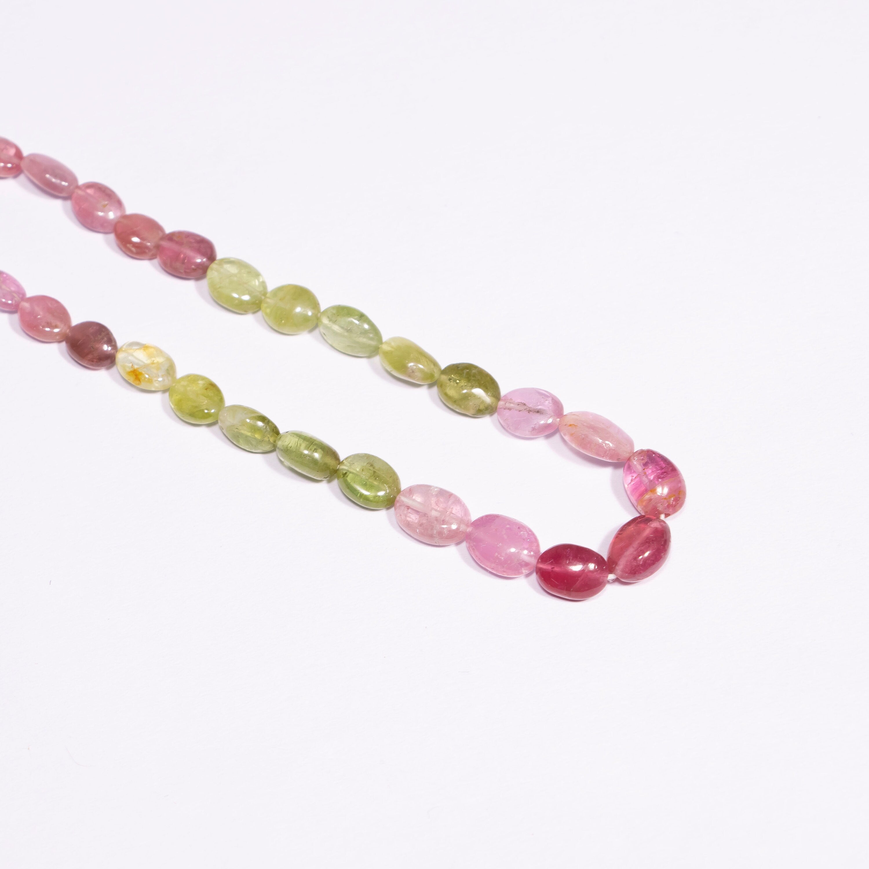 Pink Tourmaline Shaded Plain Oval Beaded Necklace, Unique Handmade Jewelry, SKU2424