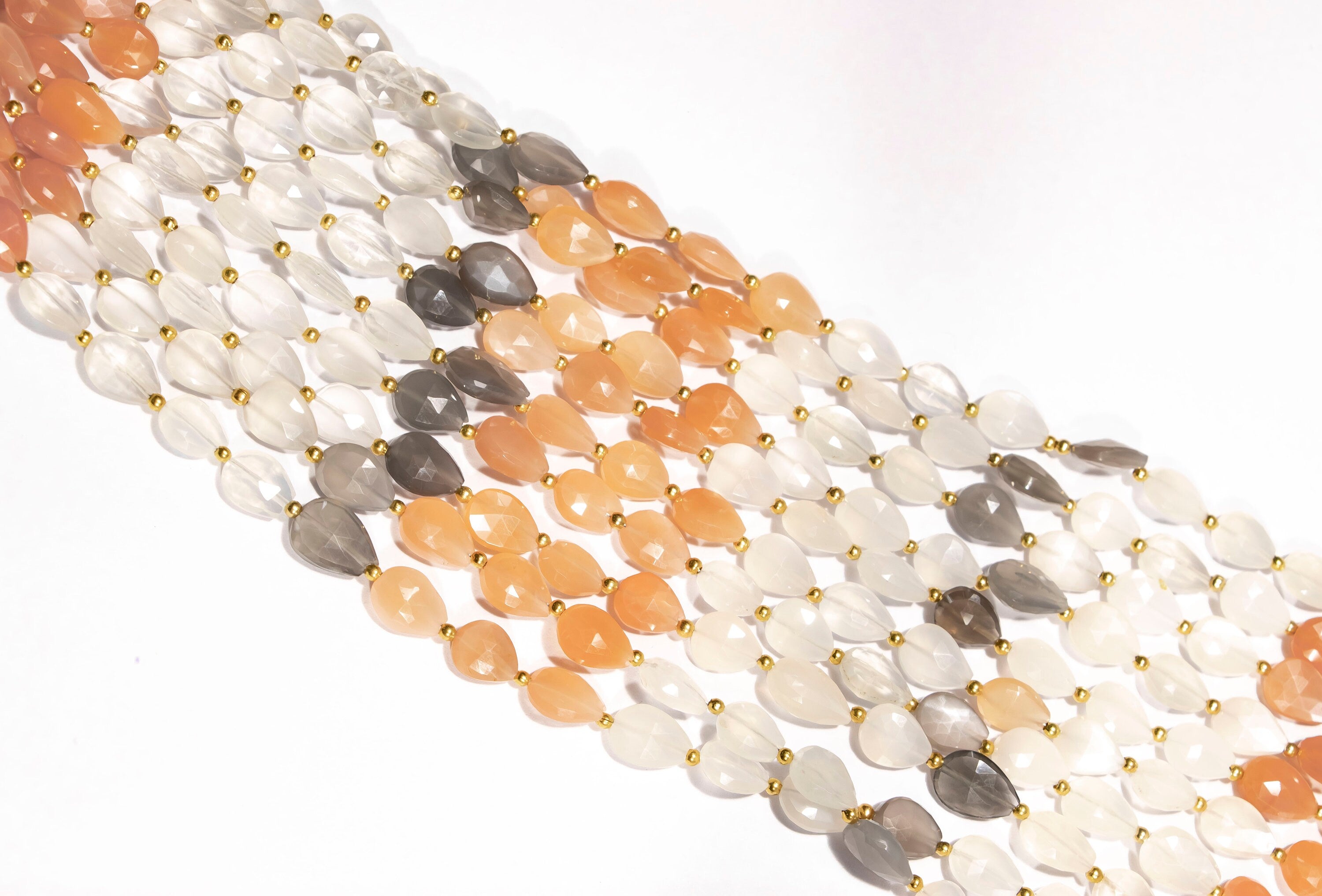 Multi-Color Moonstone Faceted Pear Beads, Natural Moonstone Beads, Straight Drill Beads, 8 Inch Strand, Gifts for Jewelry Makers (SKU241)
