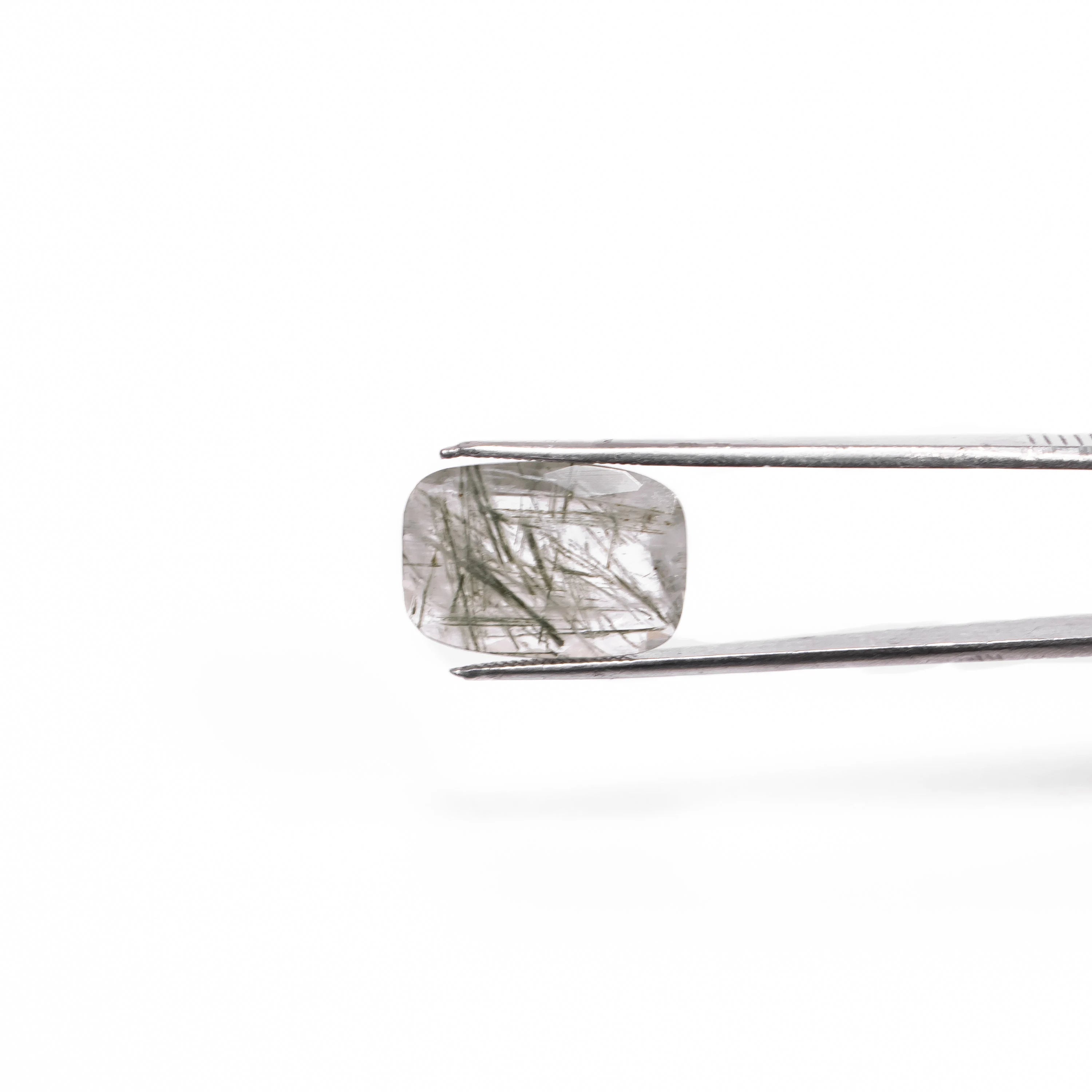 Natural Green Rutile Faceted Cushion Cut stone, Rutile Flat Back Gemstone, SKU2384