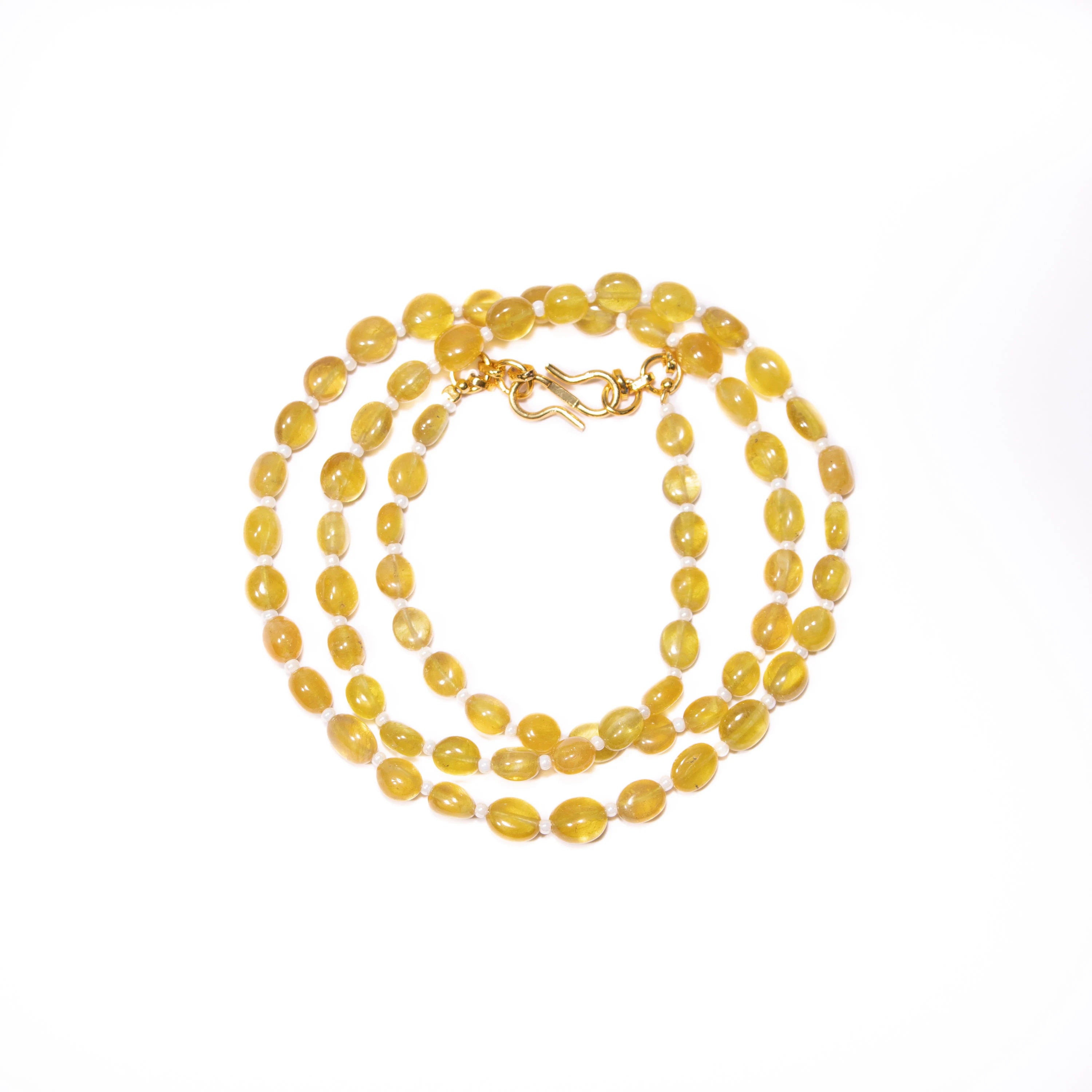 Yellow Sapphire Smooth Oval Beads Necklace, Sapphire Beads Simple Necklace, SKU2492