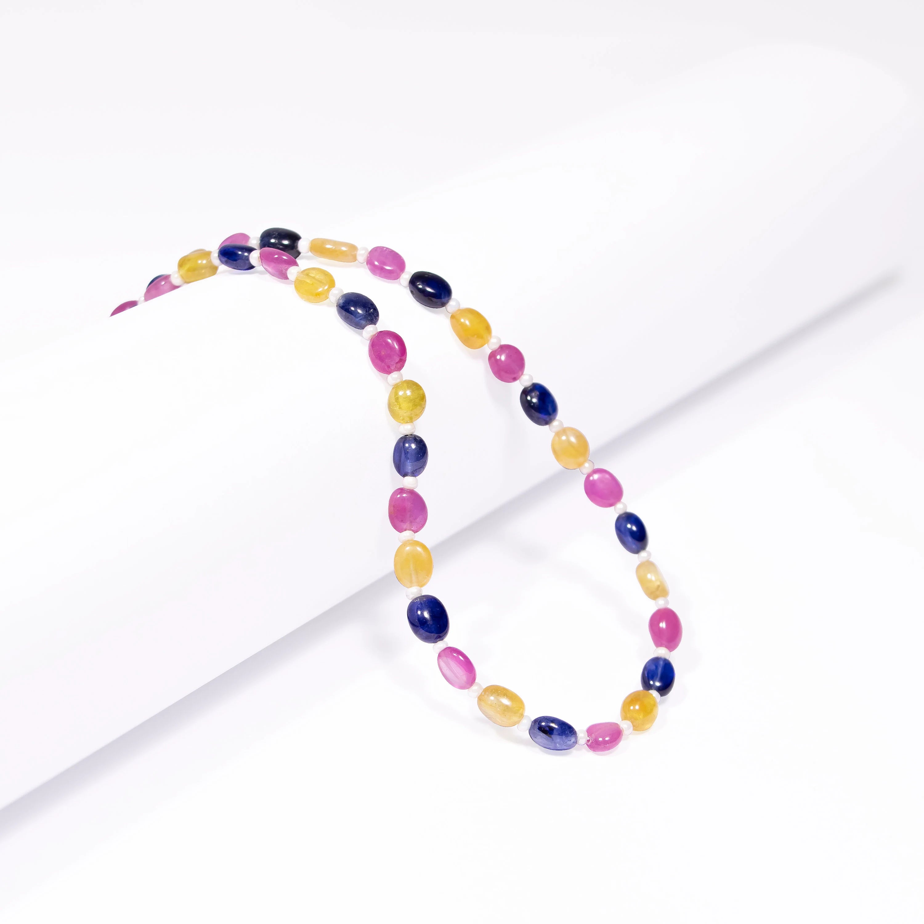 Multi Color Sapphire Smooth Oval Beads Necklace, Sapphire Beads Necklace, SKU2491