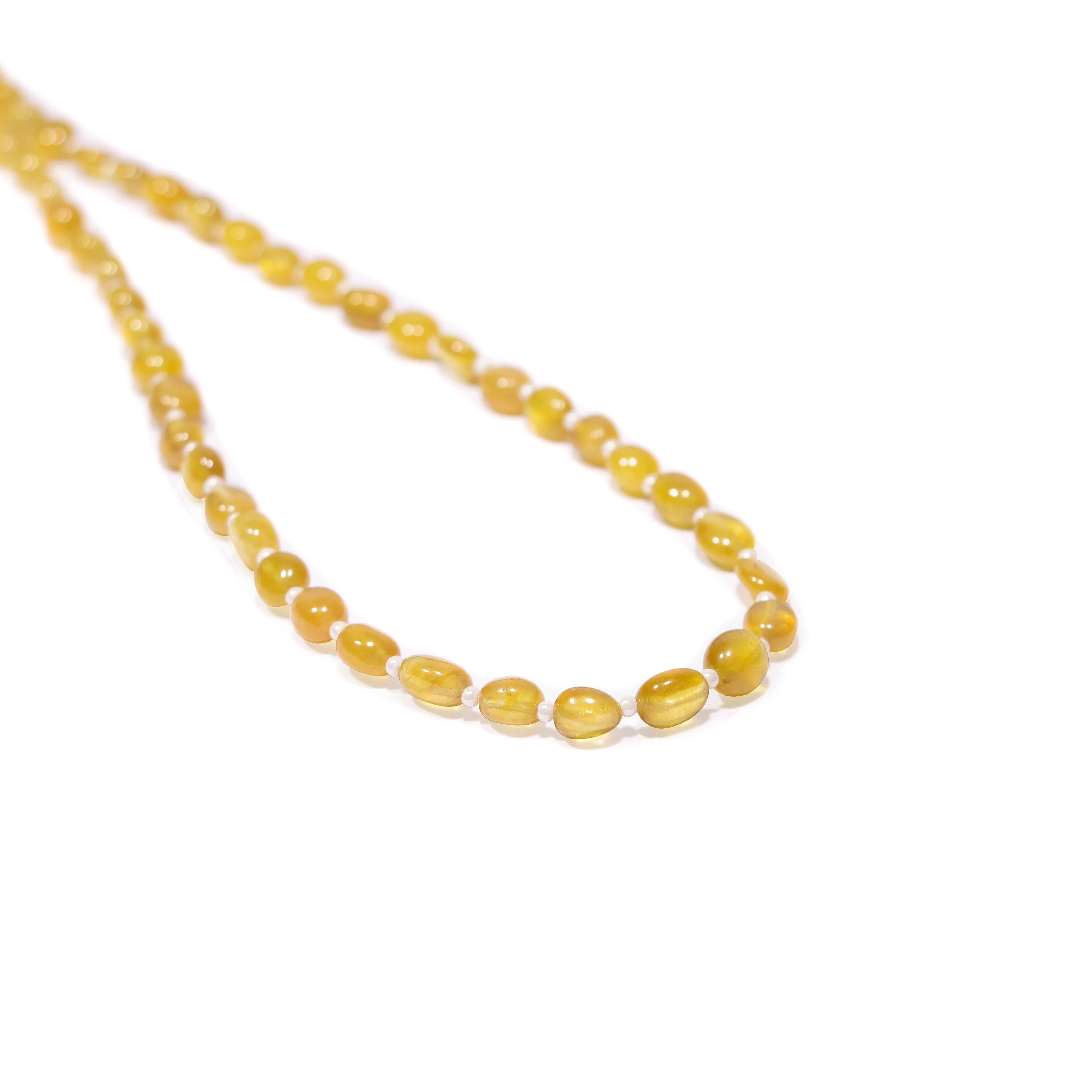 Yellow Sapphire Smooth Oval Beads Necklace, Sapphire Beads Simple Necklace, SKU2492