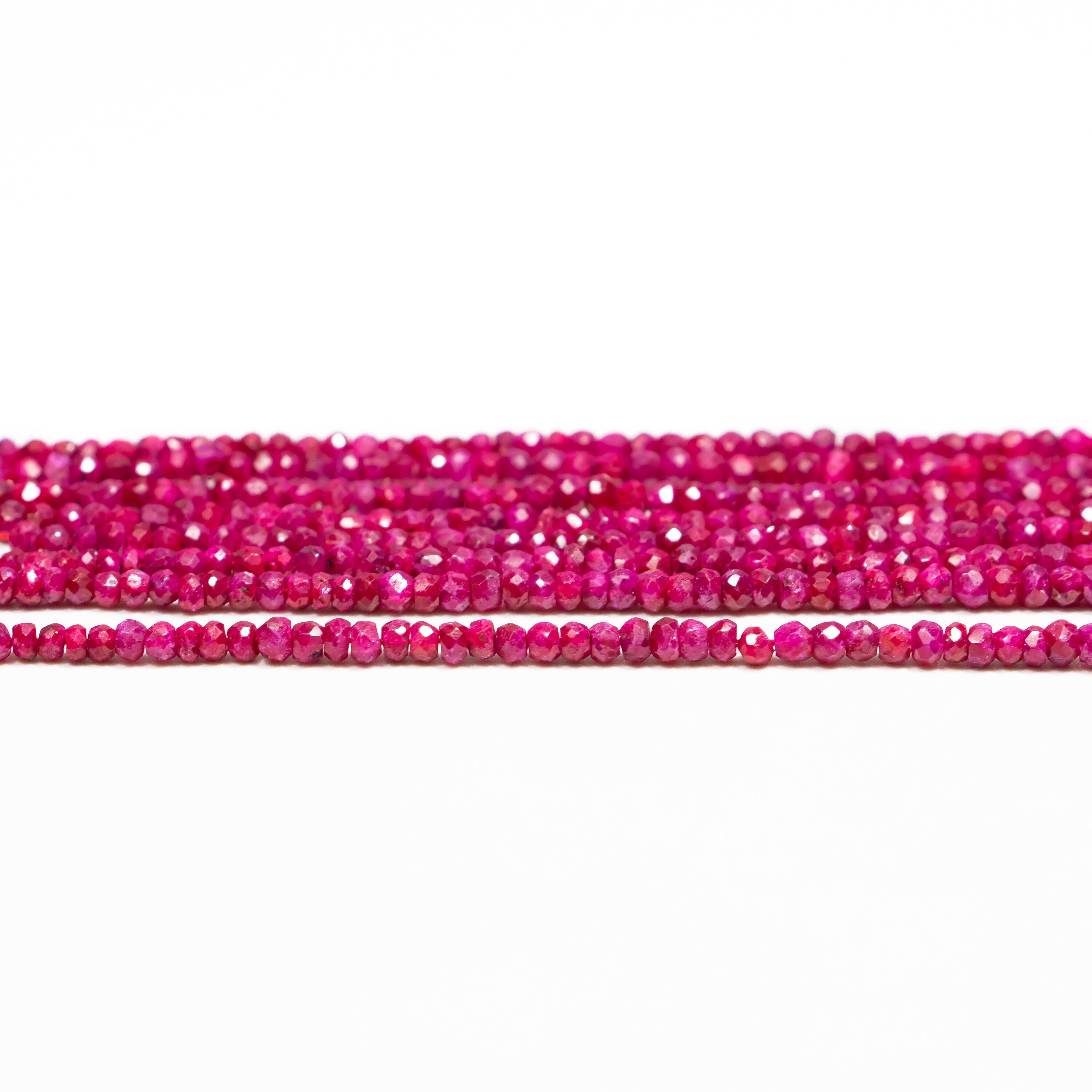 Pink Ruby Faceted Rondelle Beads, 2 mm To 3.5 mm, Ruby Rondelle Beads, Ruby Jewelry Making Gemstone Beads, 16 Inch Strand (SKU029)