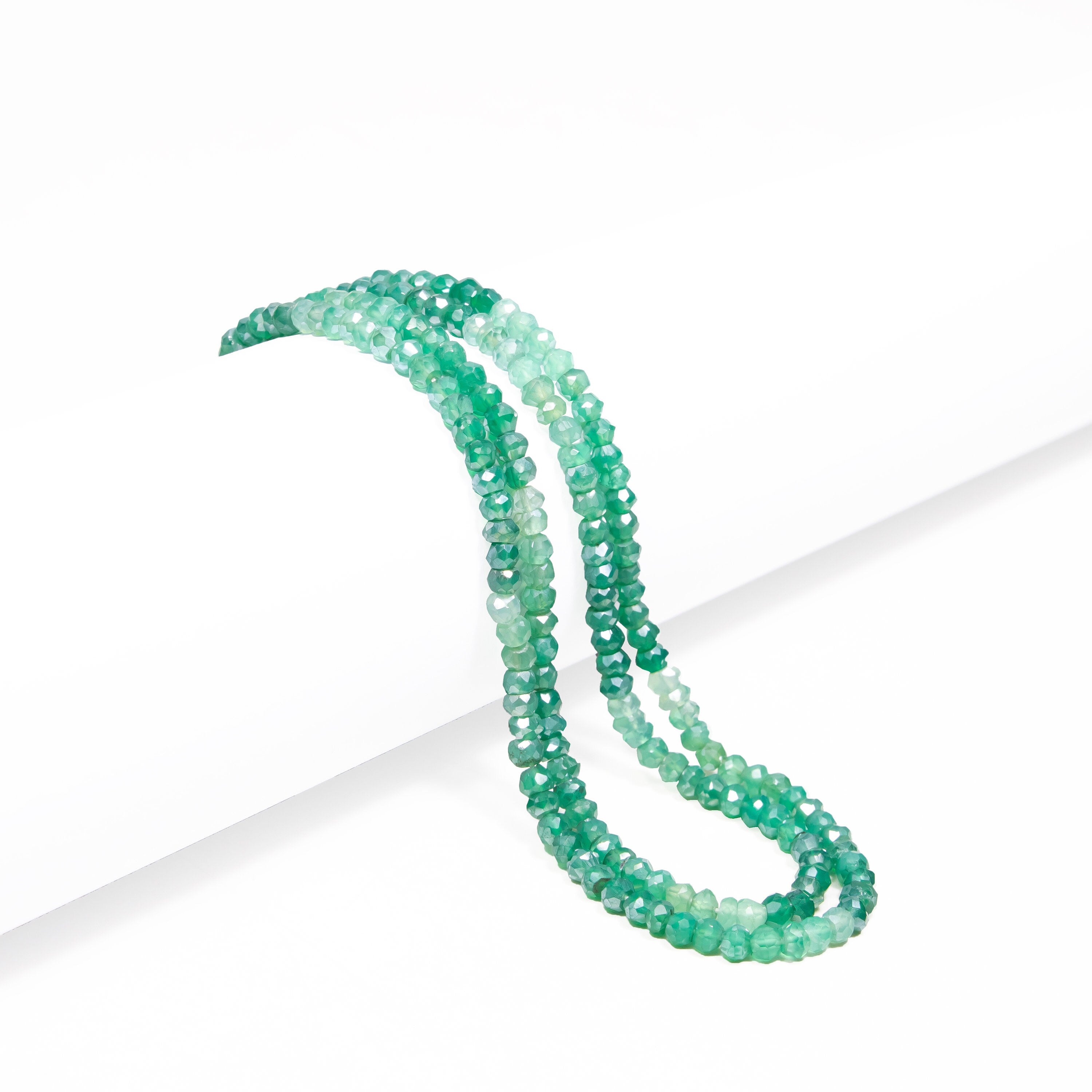 Natural Green Onyx Coated Faceted Rondelle Beads, Green Onyx Beads, Onyx Faceted Beads, Gem Quality, 13 Inch (SKU034)