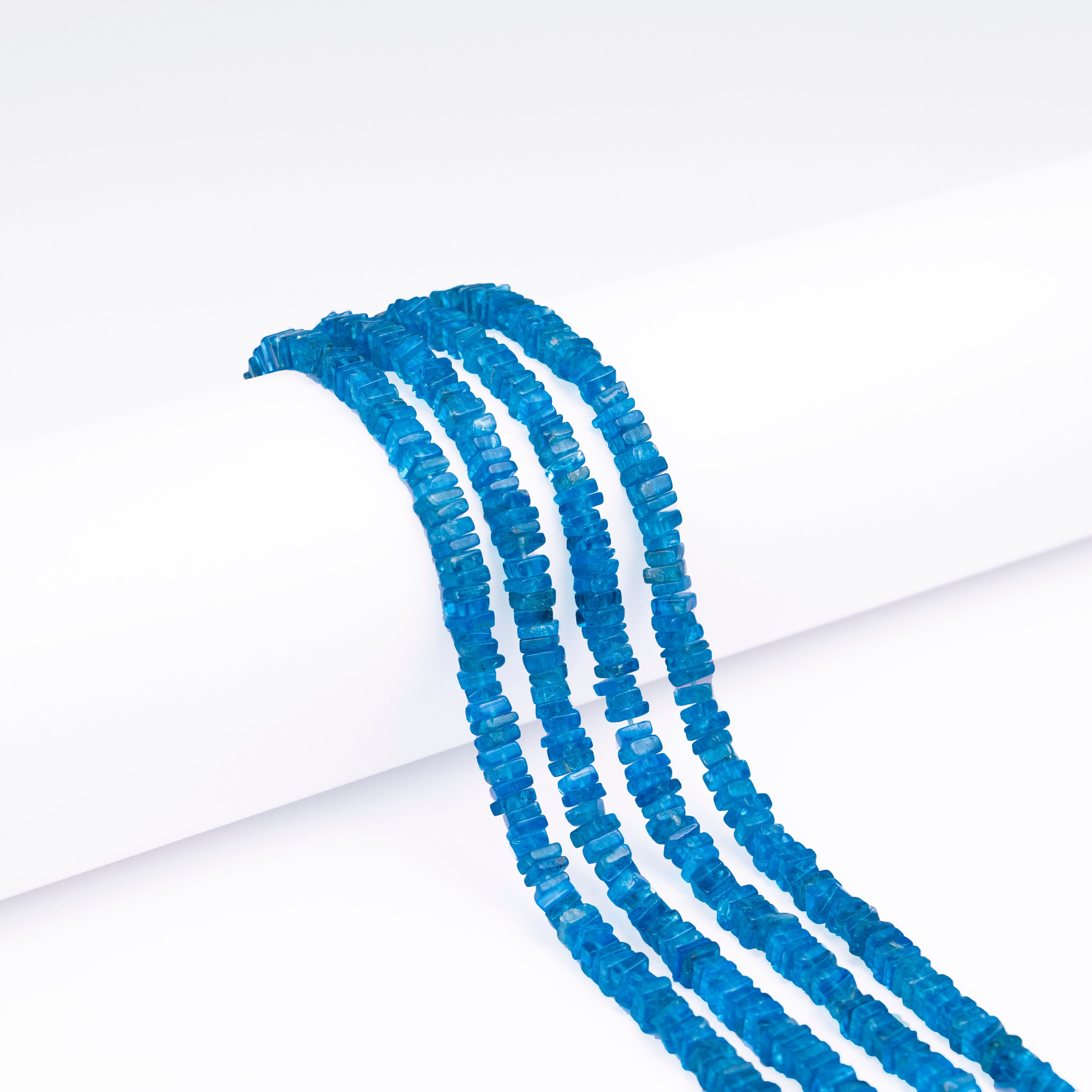 Natural Apatite Gemstone Smooth Beads, Blue Apatite Square Beads 16-Inch Strand, Unique Beading Supplies, Crafter’s Gift, (SKU 117)