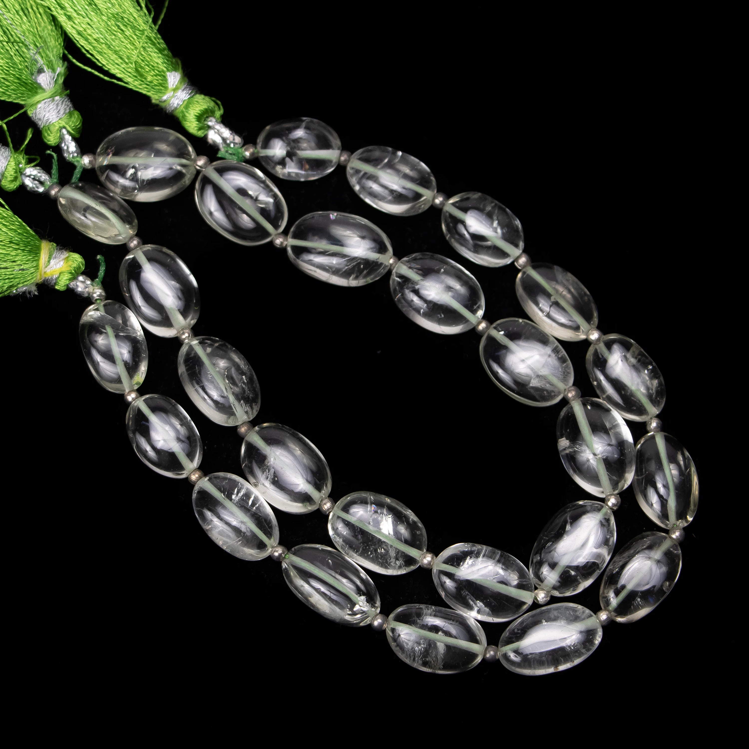 Natural Green Amethyst Smooth Oval Beads, Amethyst Oval Beads, Green Smooth Beads, Natural Tumble Beads, 8" Strand, (SKU166)