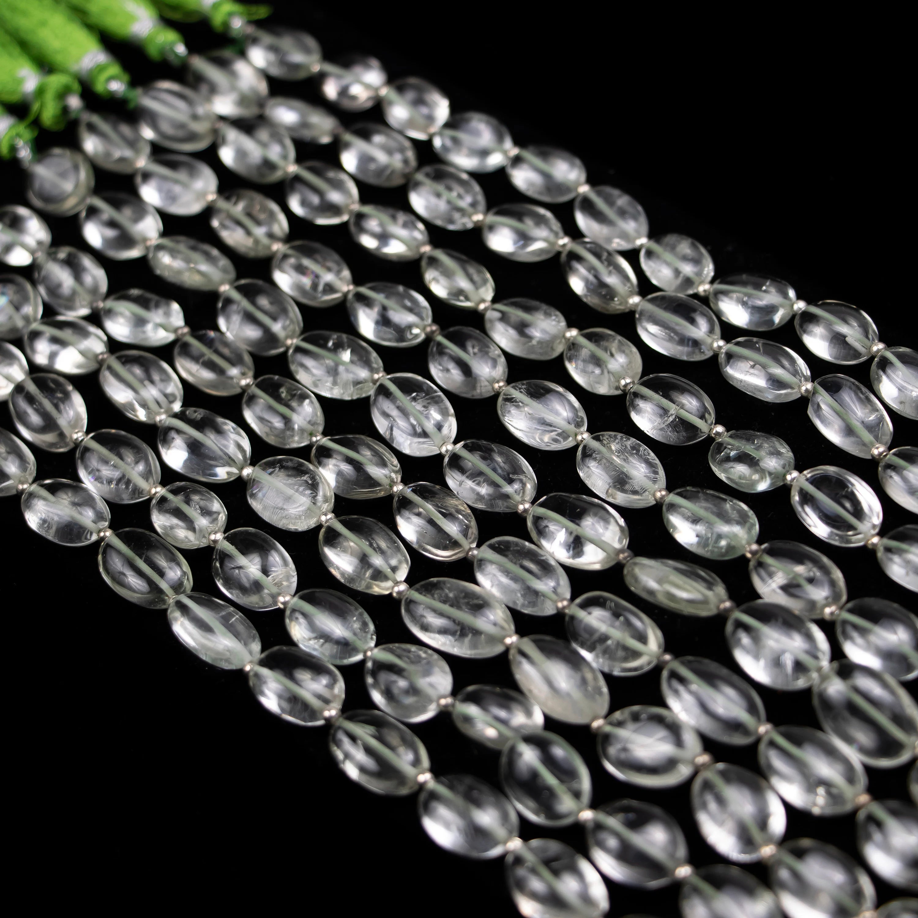 Natural Green Amethyst Smooth Oval Beads, Amethyst Oval Beads, Green Smooth Beads, Natural Tumble Beads, 8" Strand, (SKU166)