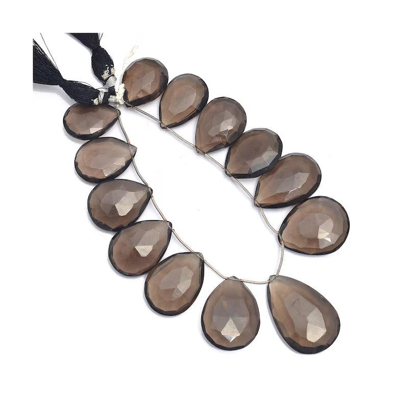 Natural Smoky Quartz Beads, Faceted Long Pear Beads, Wholesale Beads Supplier,