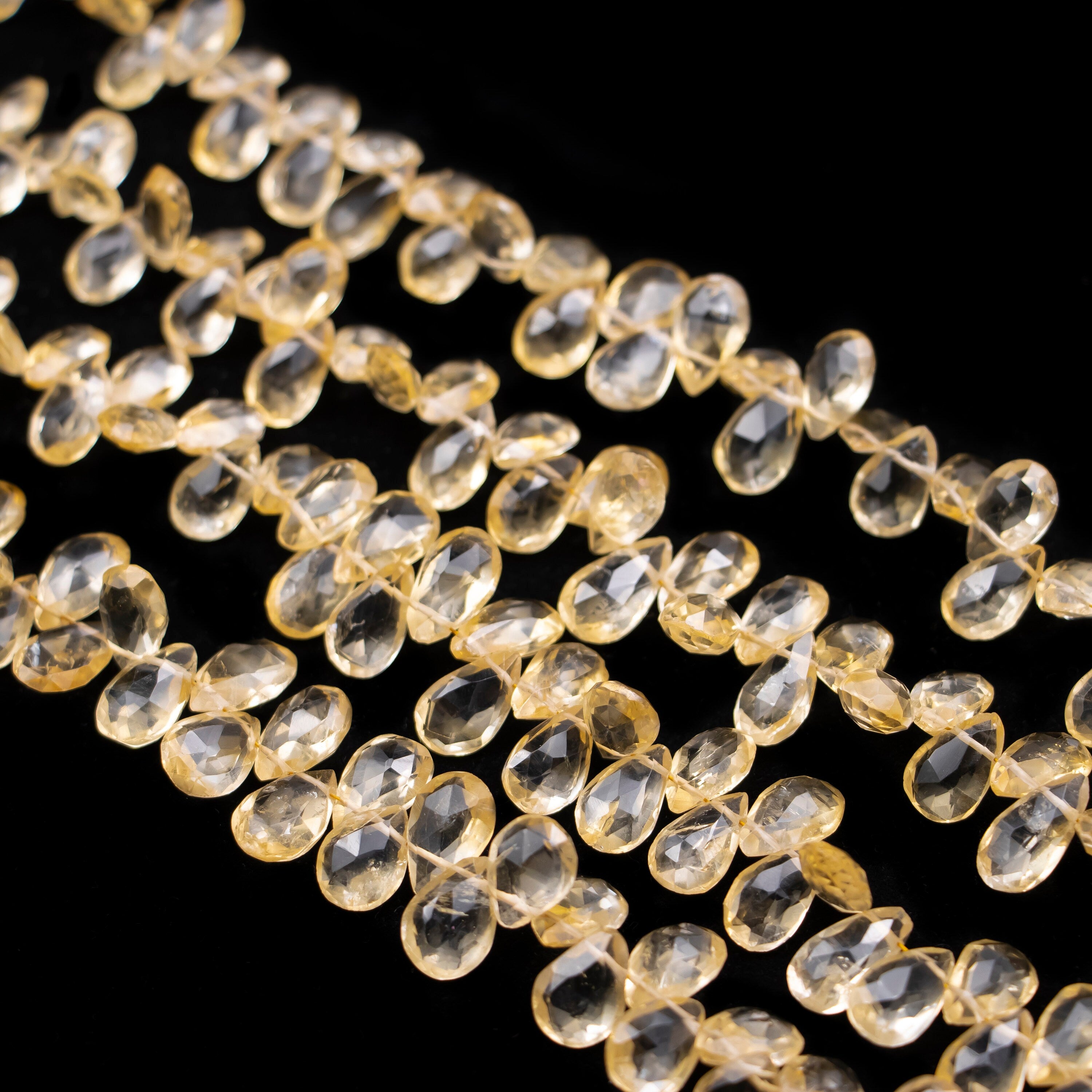 Natural Citrine Faceted Pear Beads, Yellow Citrine Pear, Citrine Pear Jewelry Making Gemstone Beads, 8.5 Inch, SKU 144
