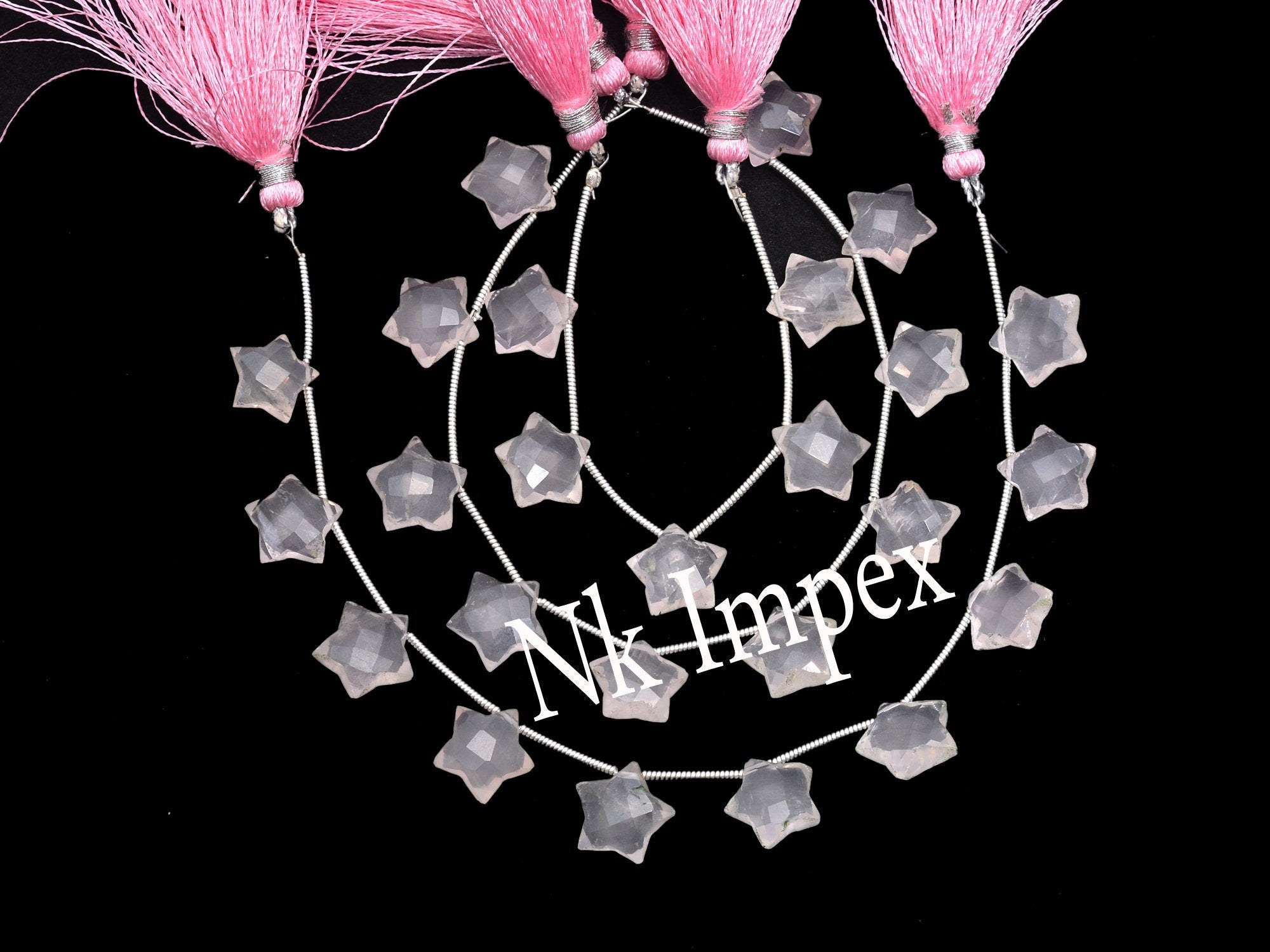 Natural Pink Star Rose Quartz Beads, Dangle Drop Faceted Star Beads, Quartz Gemstone Beads, 11 mm, 7 Inch, (SKU923)