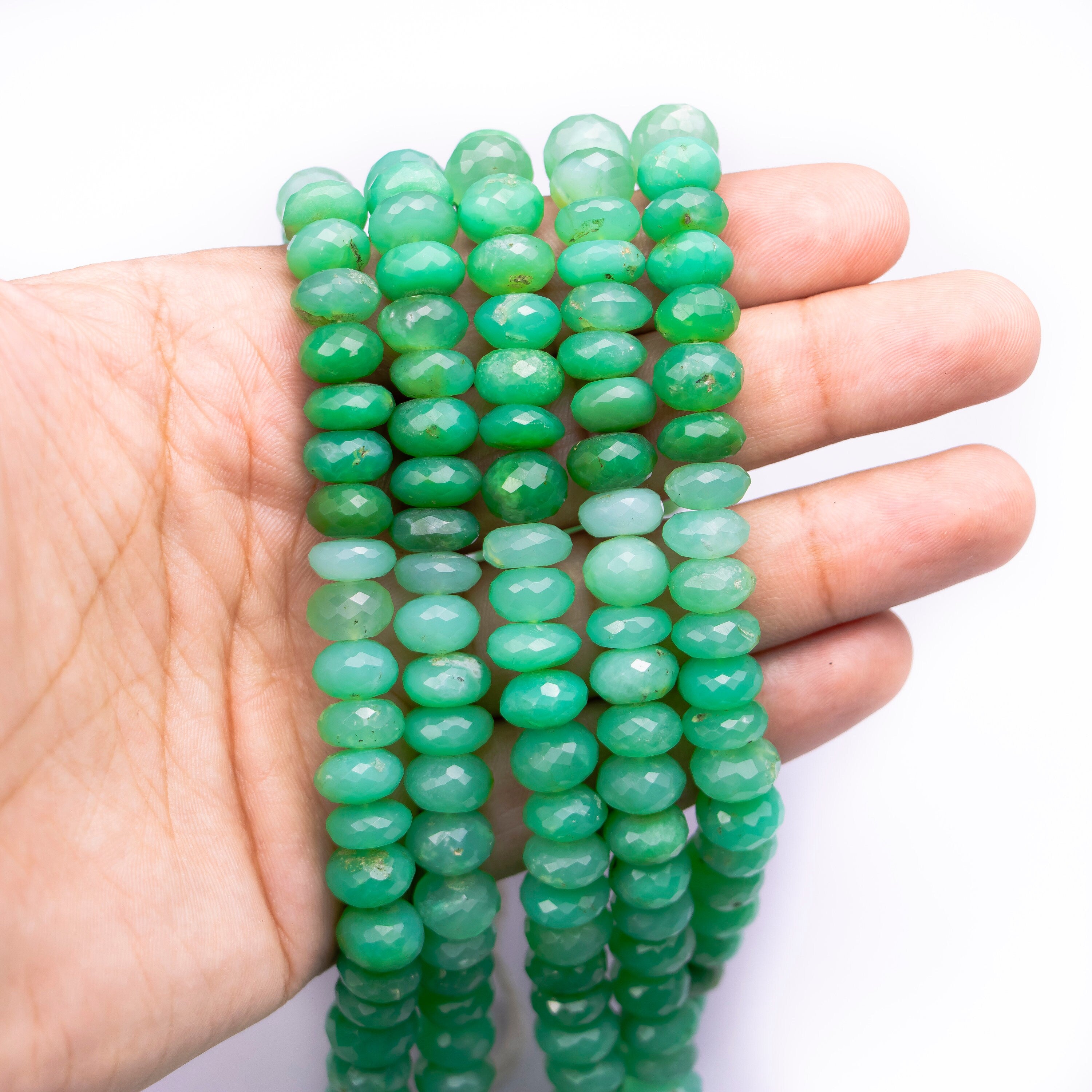 Chrysoprase Faceted Rondelle Beads, 9 mm To 11 mm, Apple Green Chrysoprase Beads, SKU271