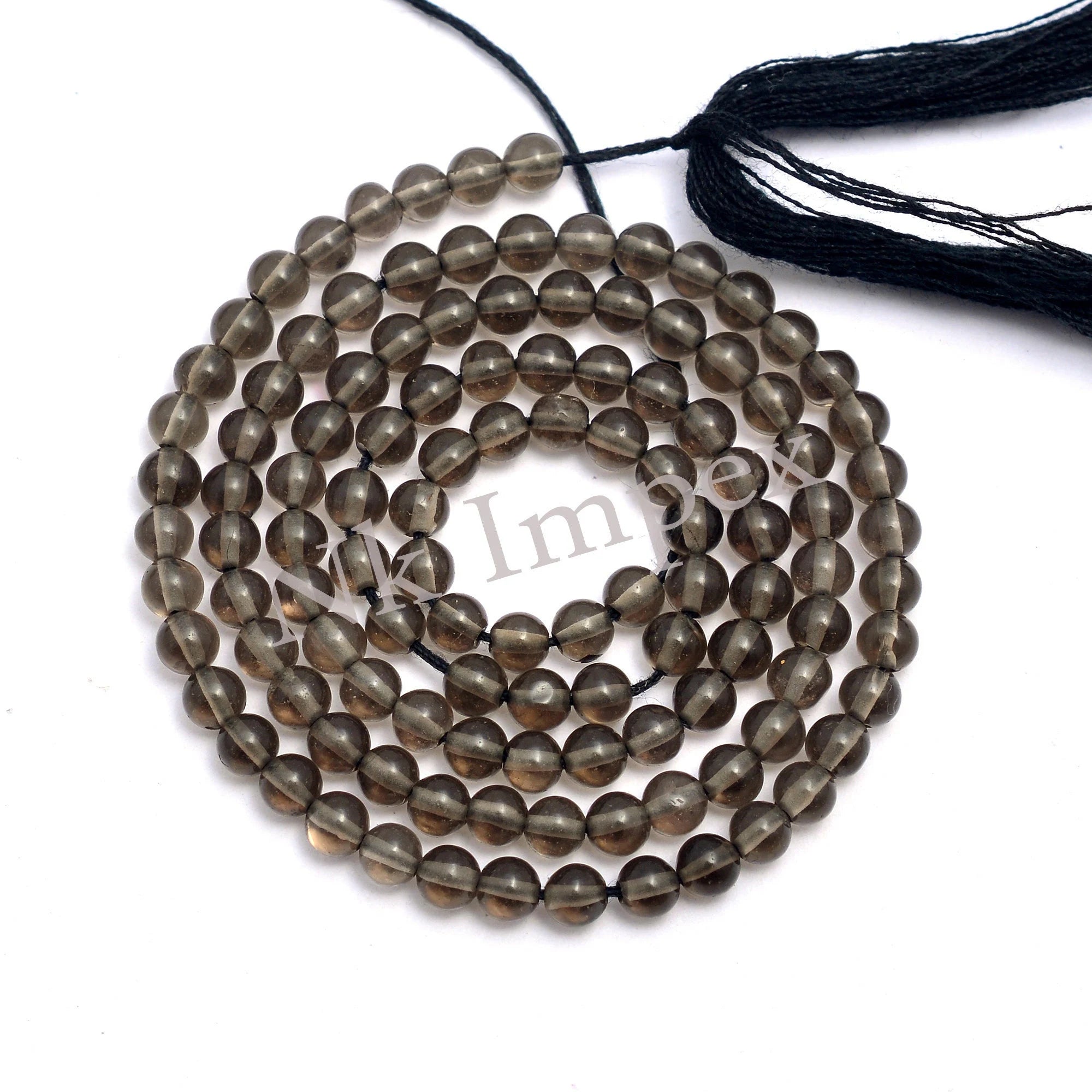 Natural Smoky Quartz Smooth Round Balls Beads, 3.5 To 4 mm, 15 Inch Strand, (SKU425)