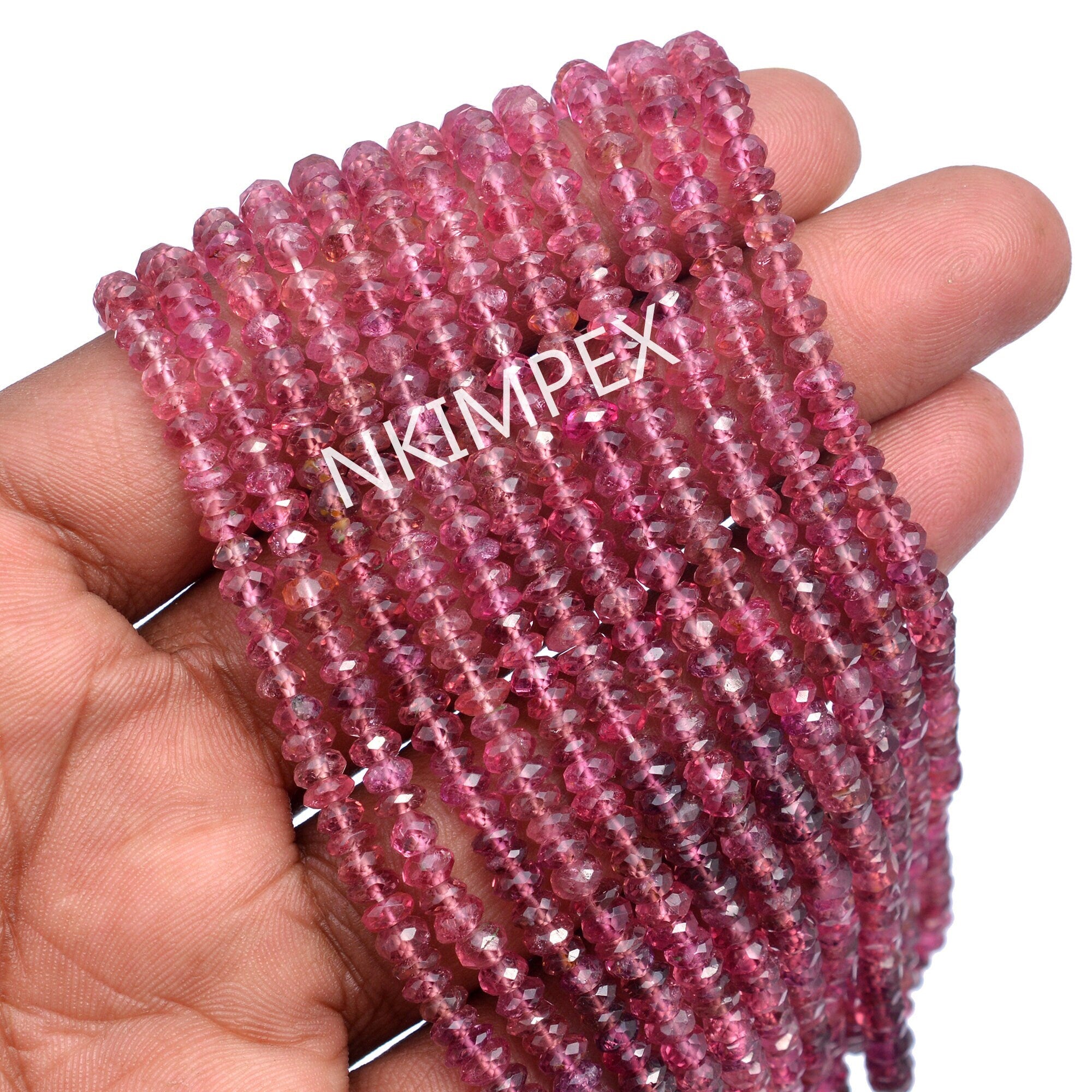 Pink Tourmaline Faceted Rondelle Beads, Natural Tourmaline Beads, 16 Inch Strand, (SKU002)