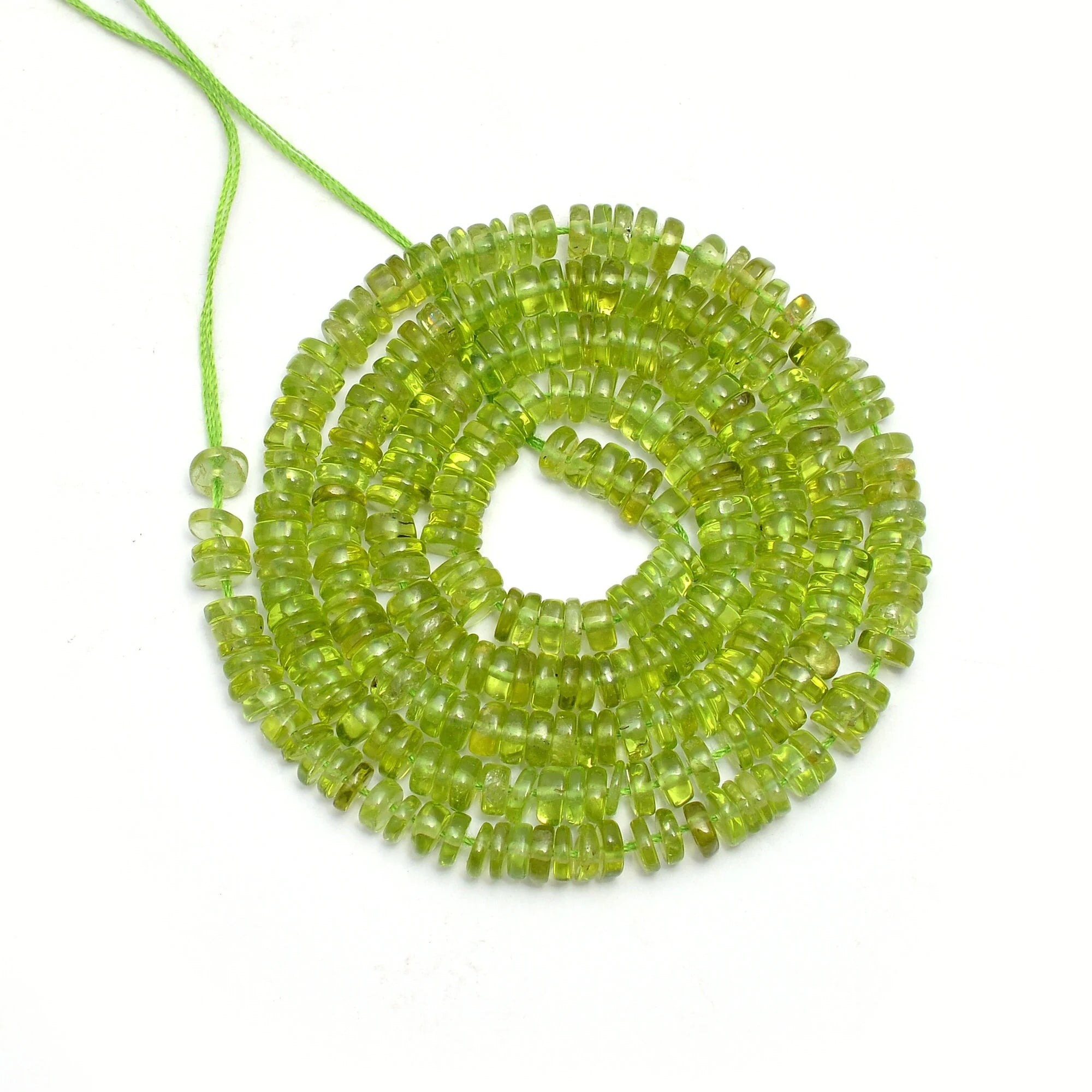 Natural Peridot Smooth Heishi Tyre Beads, 4 To 5 mm, 16 Inch Strand, (SKU629)
