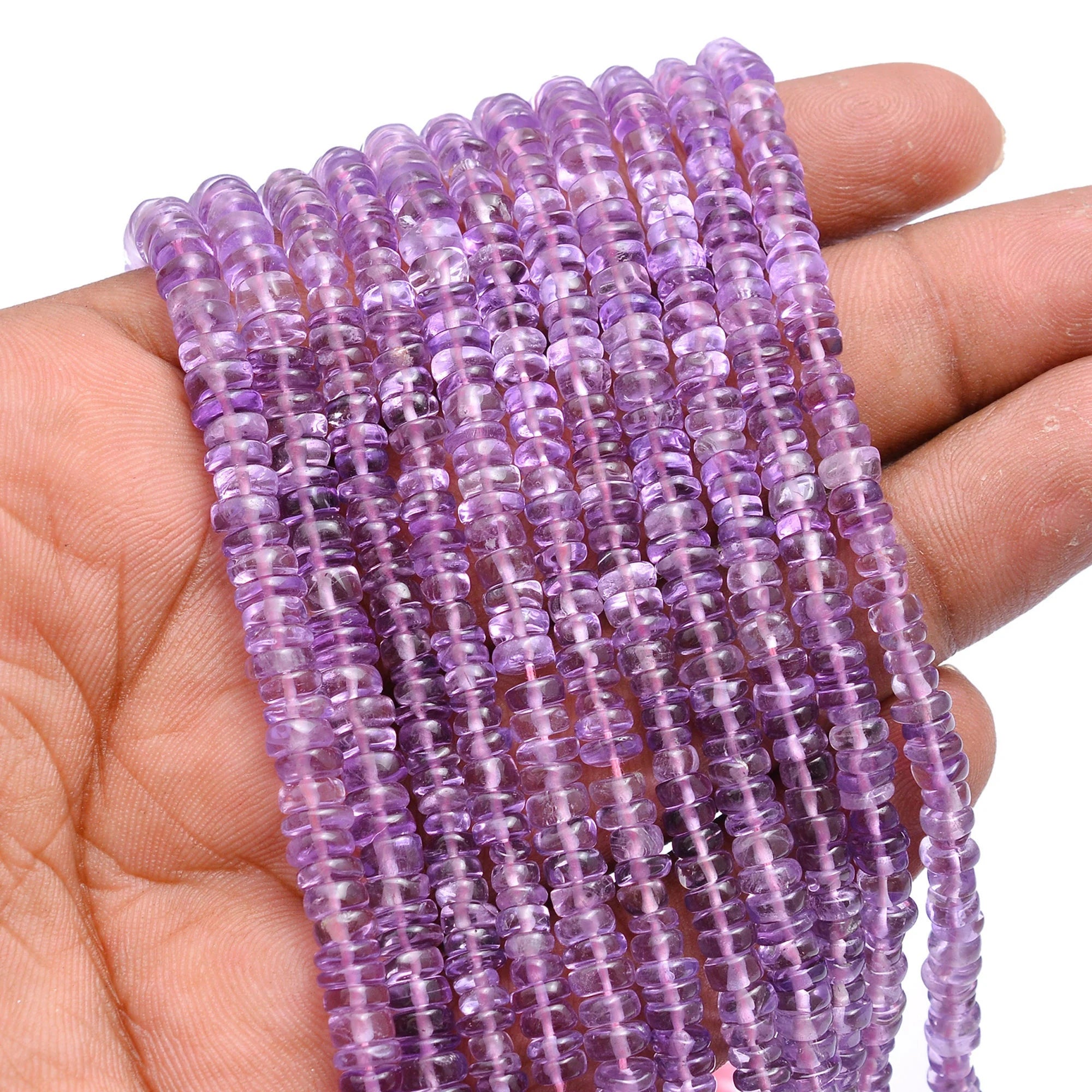 Natural Pink Amethyst Smooth Tyre Gemstone Beads, 16 Inch Strand, (SKU632)