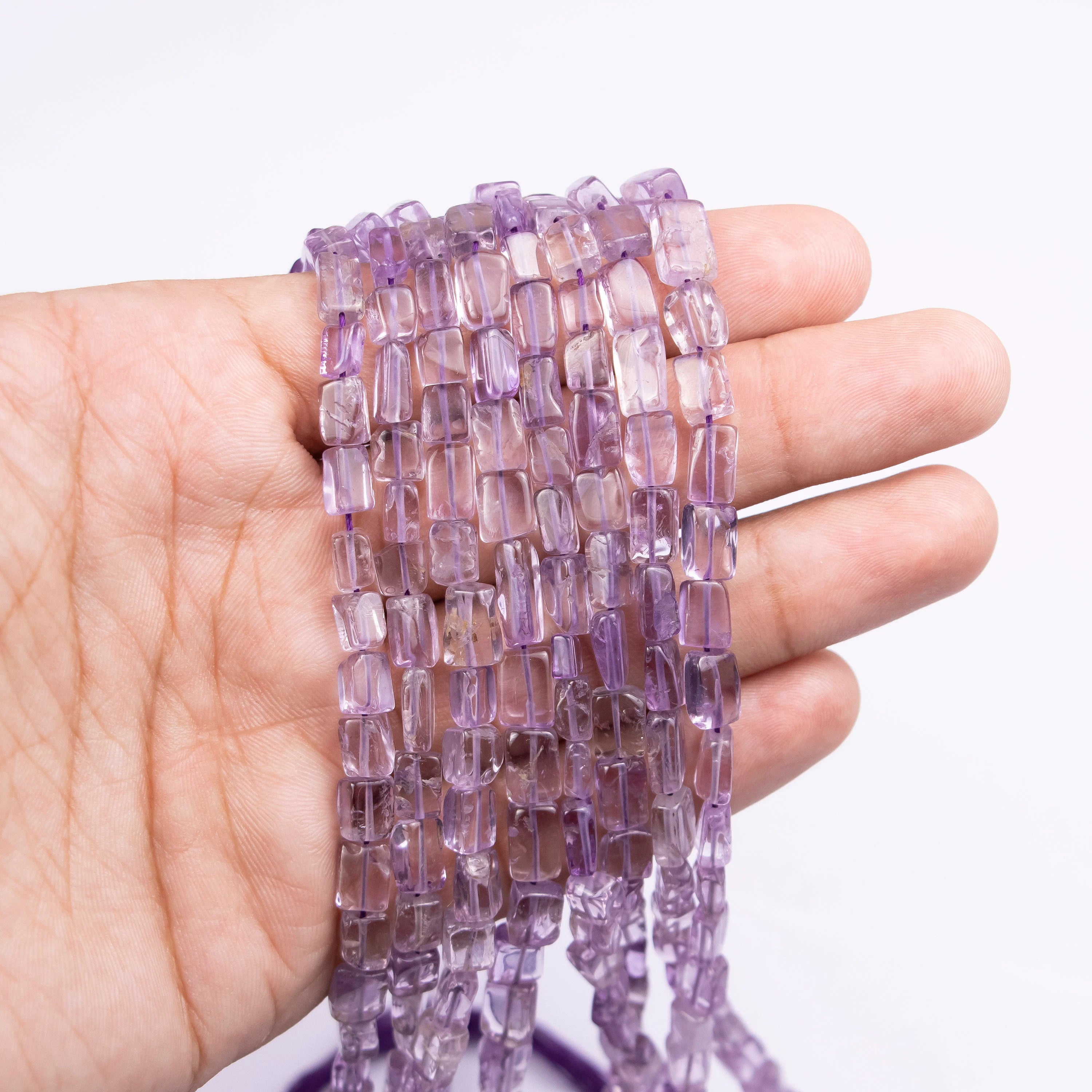 Amethyst Smooth Beads Cuboid Beads, 5 mm To 9 mm Beads, Natural Amethyst Flat Rectangular Beads, Jewelry Making Beads, 15" Strand (SKU337)