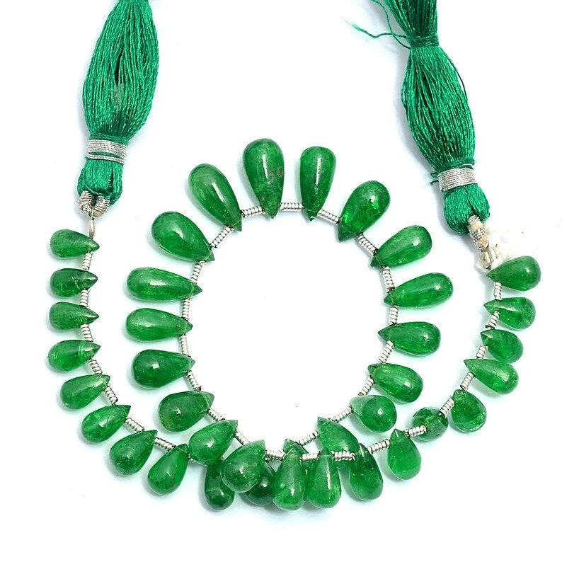 Natural Tsavorite Smooth Teardrop Cut Gemstone Beads,