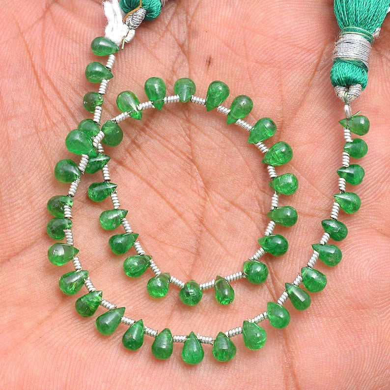 Natural Tsavorite Smooth Teardrop Cut Gemstone Beads,
