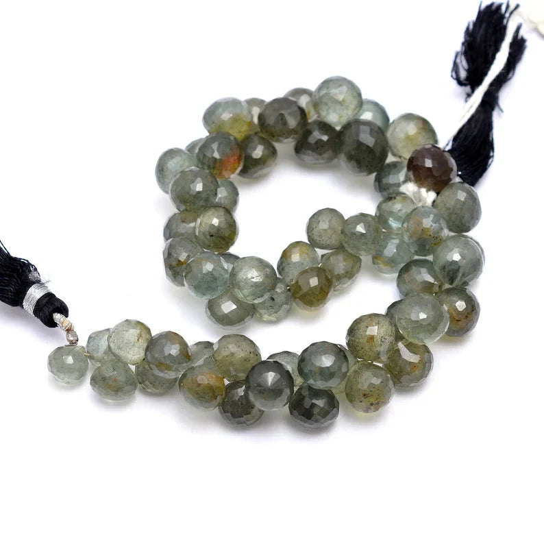 Natural Moss Aquamarine Beads, Faceted Onion Shape Gemstone, 8.5 Inches High-Quality Aqua Gemstone Beads, Jewelry Making Gemstone Beads