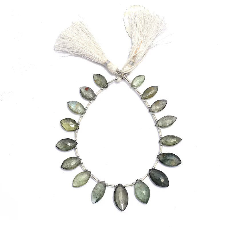 Natural Moss Aquamarine Faceted Marquise Cut Beads,