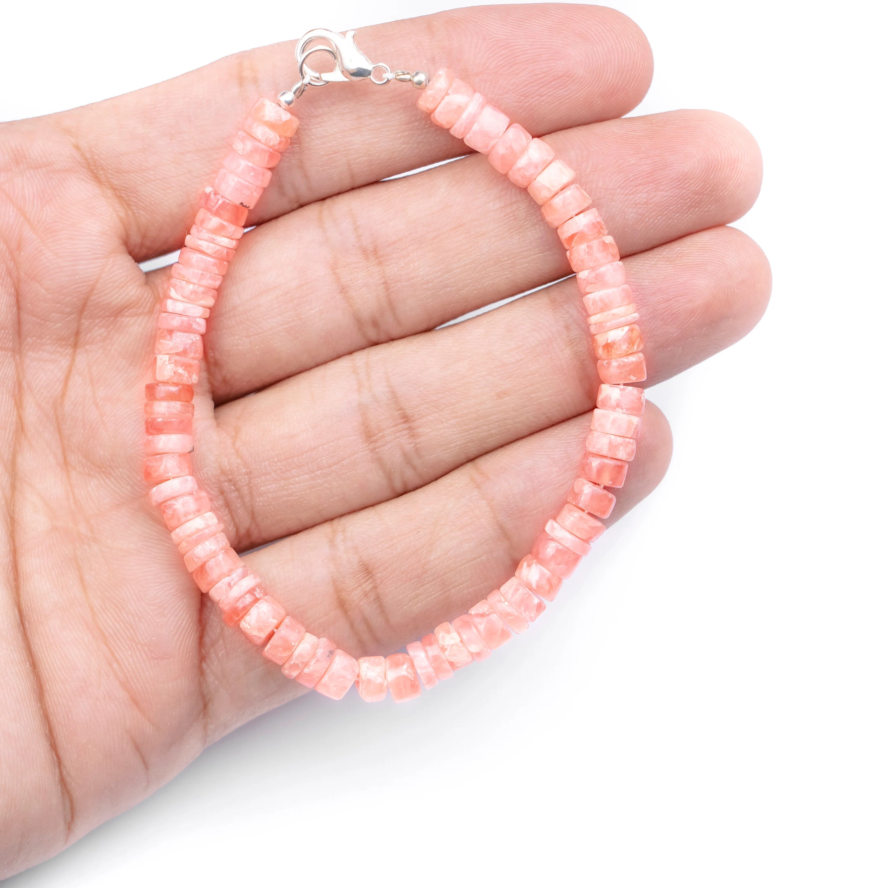 Natural Rhodochrosite Bracelet, Smooth Heishi Tyre Beaded Bracelet, SKU2514
