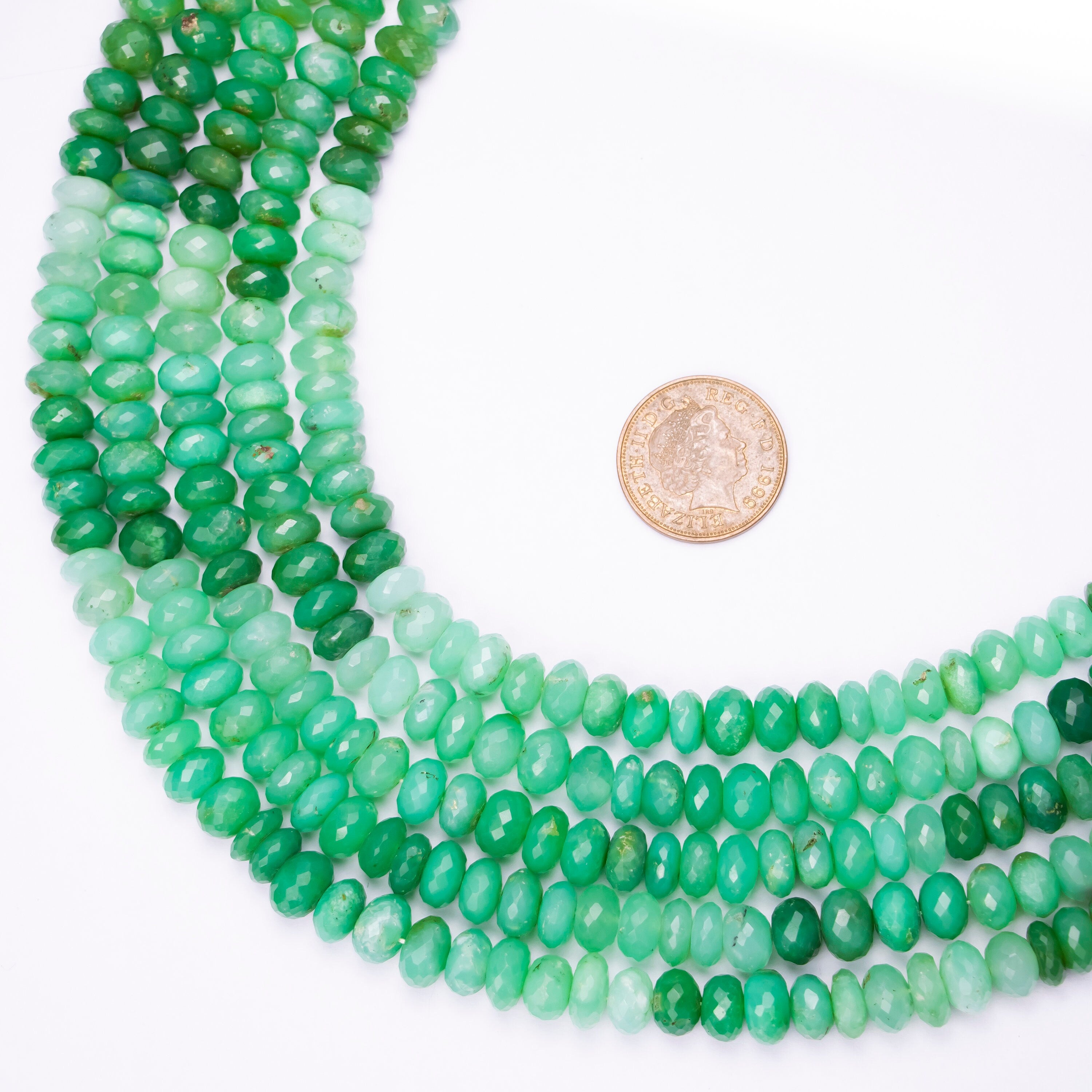Chrysoprase Faceted Rondelle Beads, 9 mm To 11 mm, Apple Green Chrysoprase Beads, SKU271