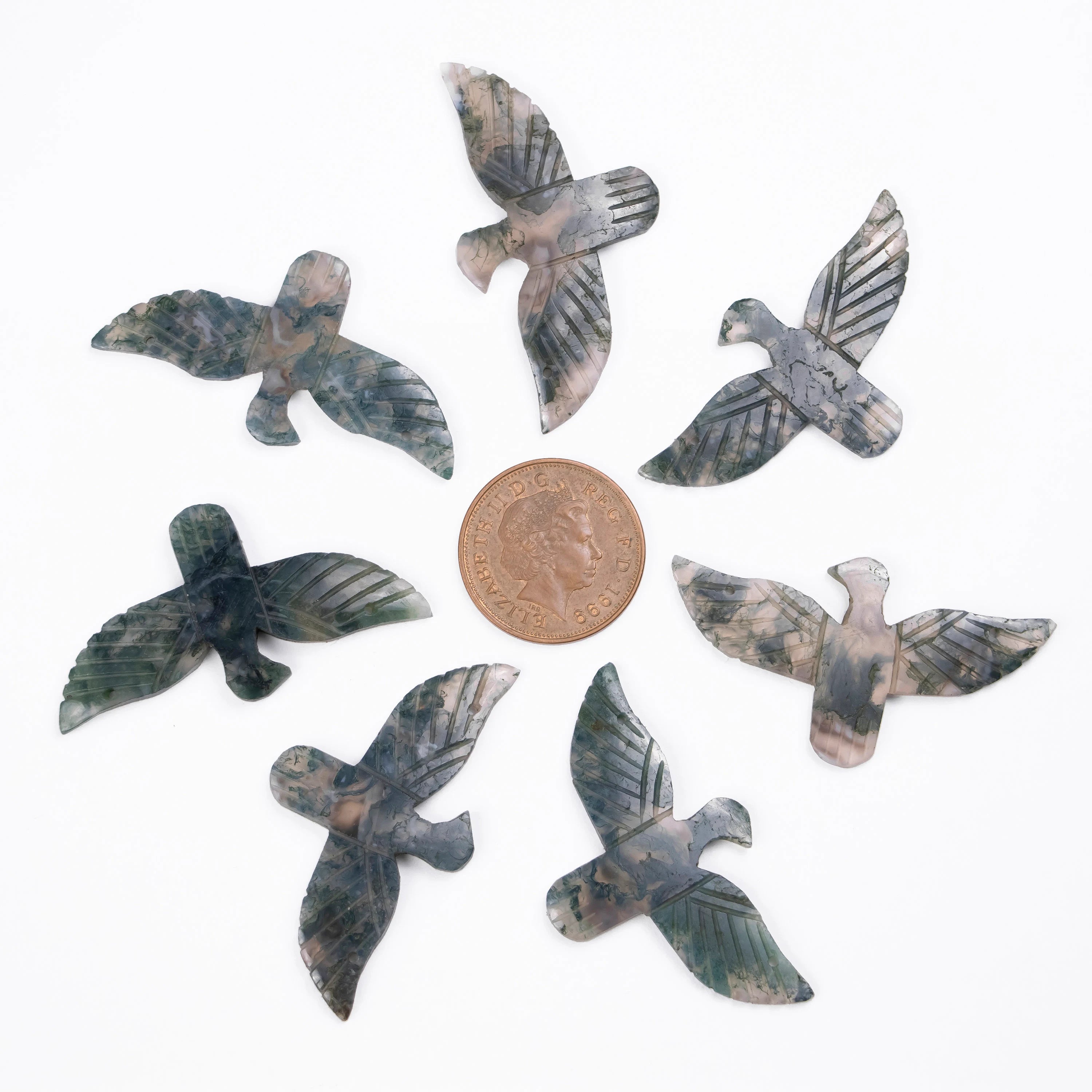 Natural Green Moss Jasper Gemstone Eagle Pendant, Carving Handmade Pendant (SKU1324)