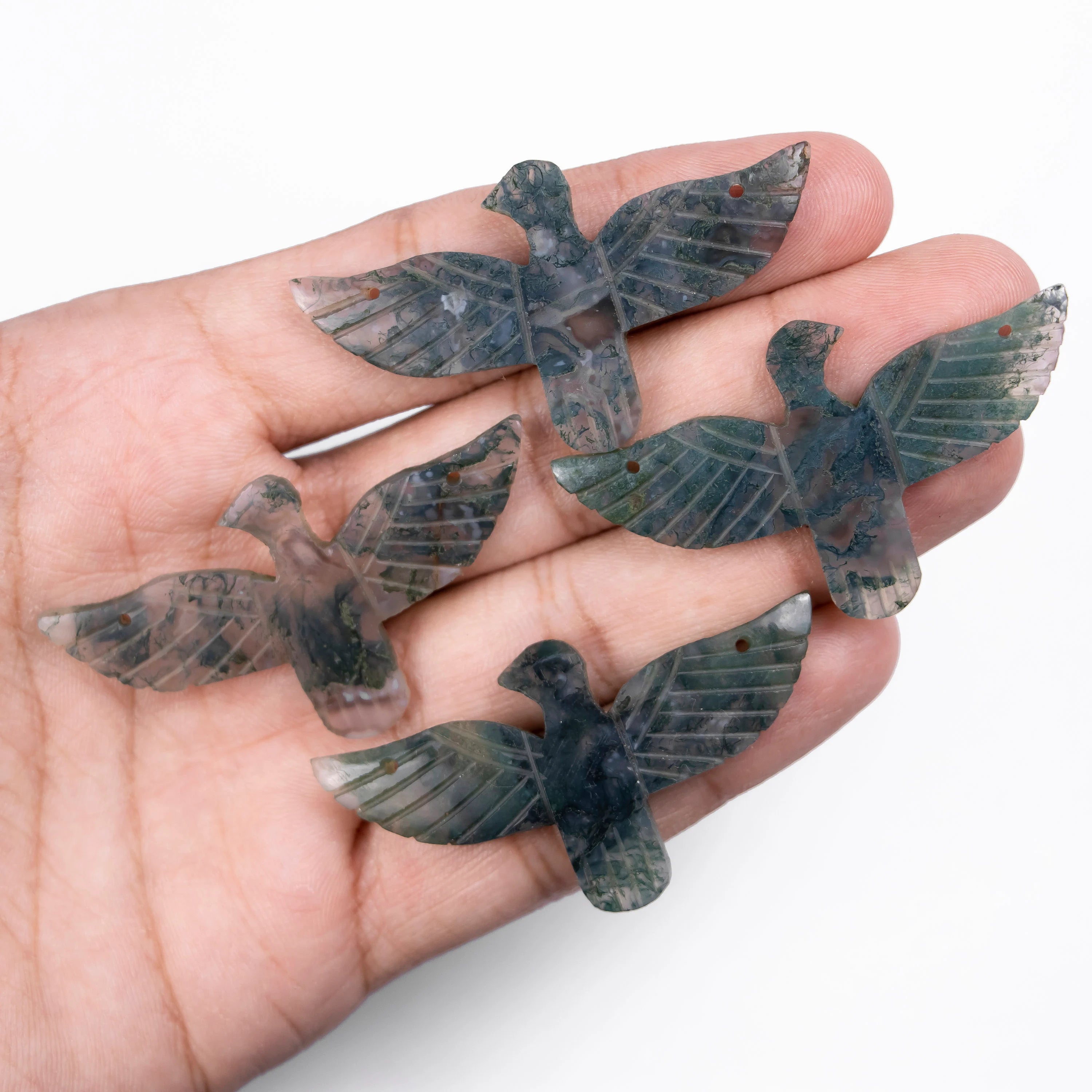Natural Green Moss Jasper Gemstone Eagle Pendant, Carving Handmade Pendant (SKU1324)