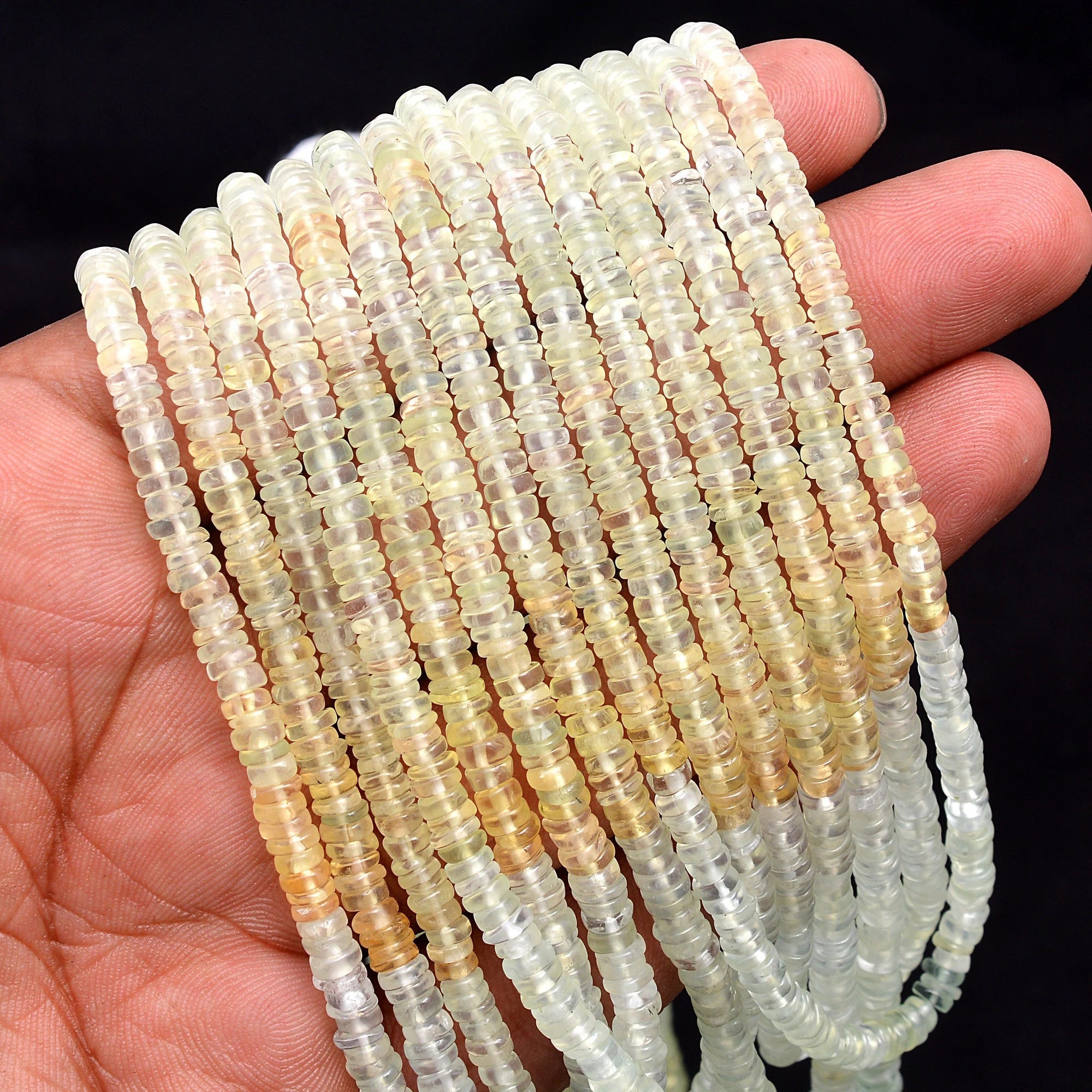 Natural Prehnite Smooth Heishi Tyre Beads, 3.5 To 4.5 mm, 16 Inch Strand, (SKU522)