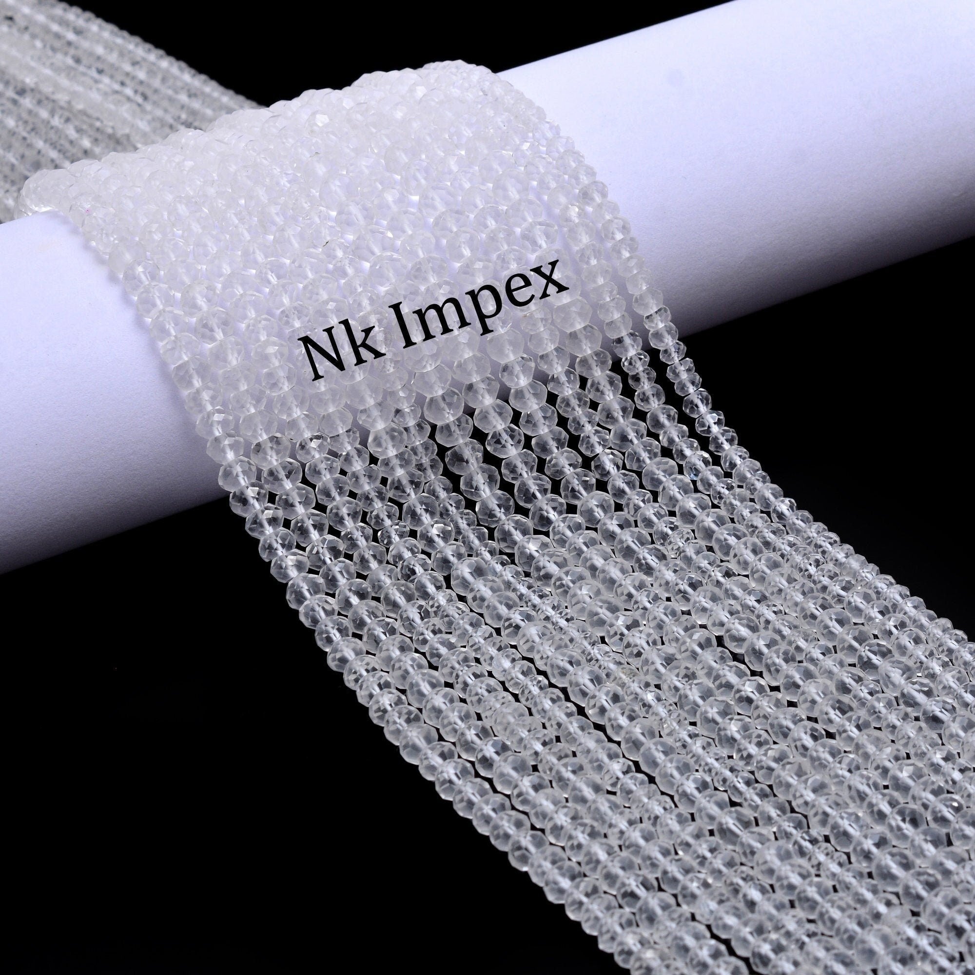 Natural White Crystal Quartz Faceted Rondelle Beads 15 Inch Strand, White Crystal Gemstone Beads, (SKU1301)
