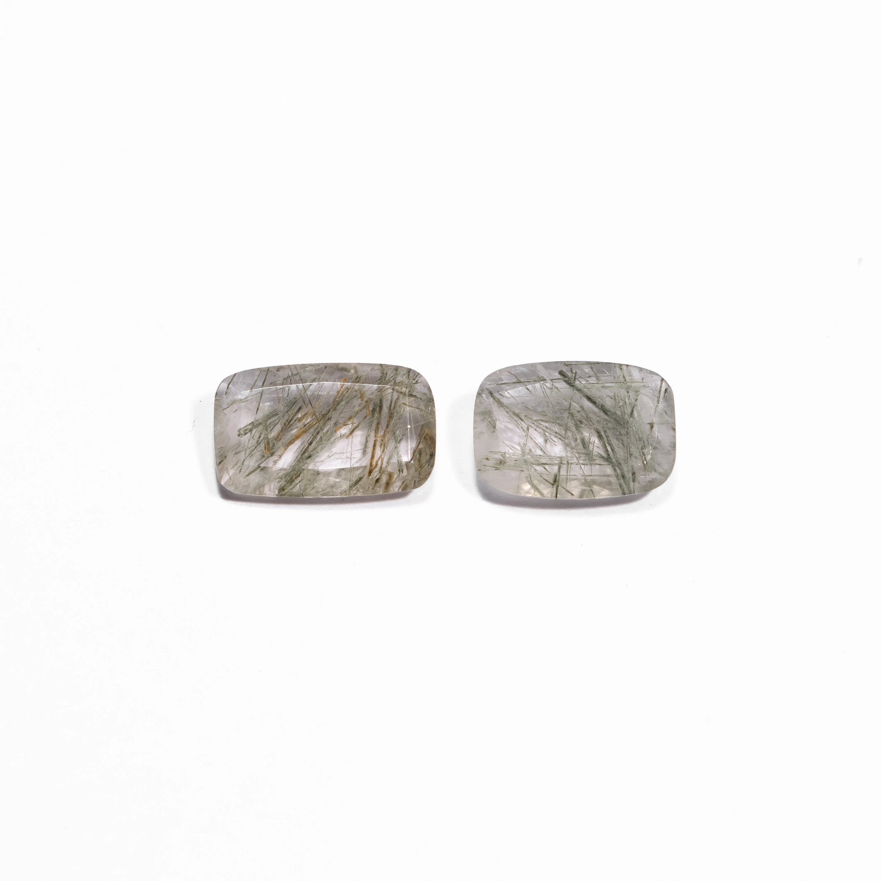 Natural Green Rutile Faceted Cushion Cut stone, Rutile Flat Back Gemstone, SKU2384