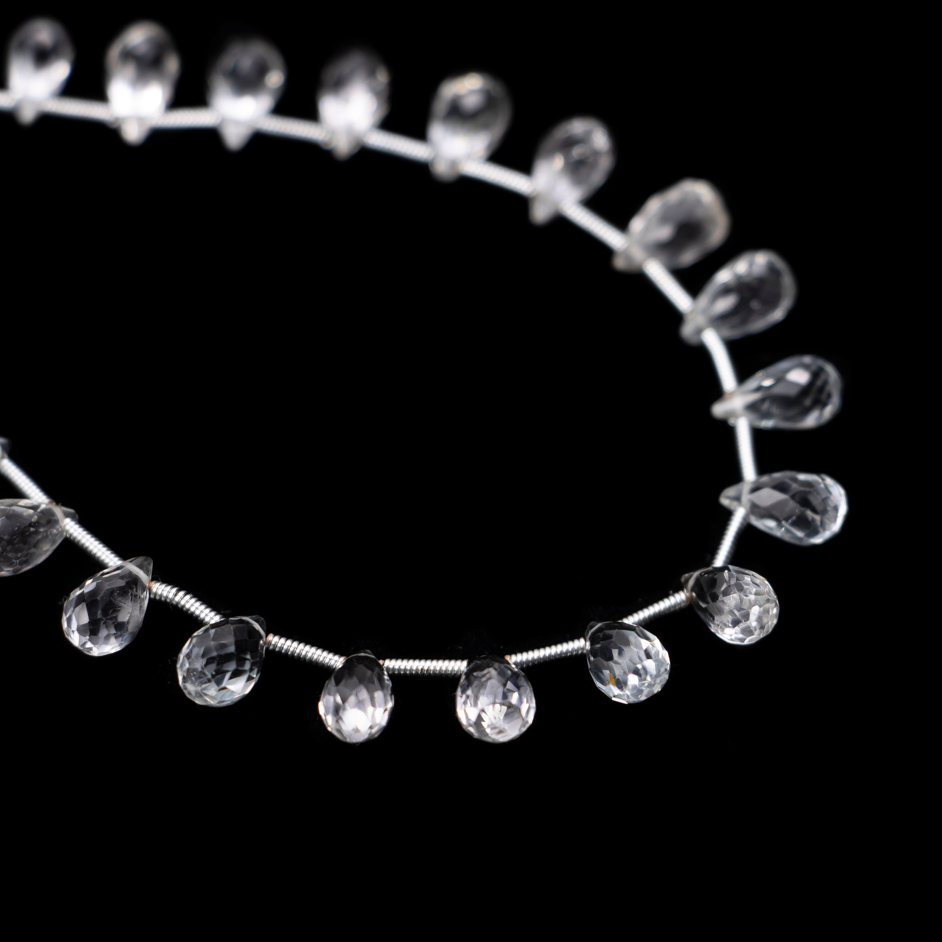 White Topaz Faceted Briolette Drops, 4x6 mm to 6x8 mm, White Topaz Drops, 8 Inches Strand (SKU248)