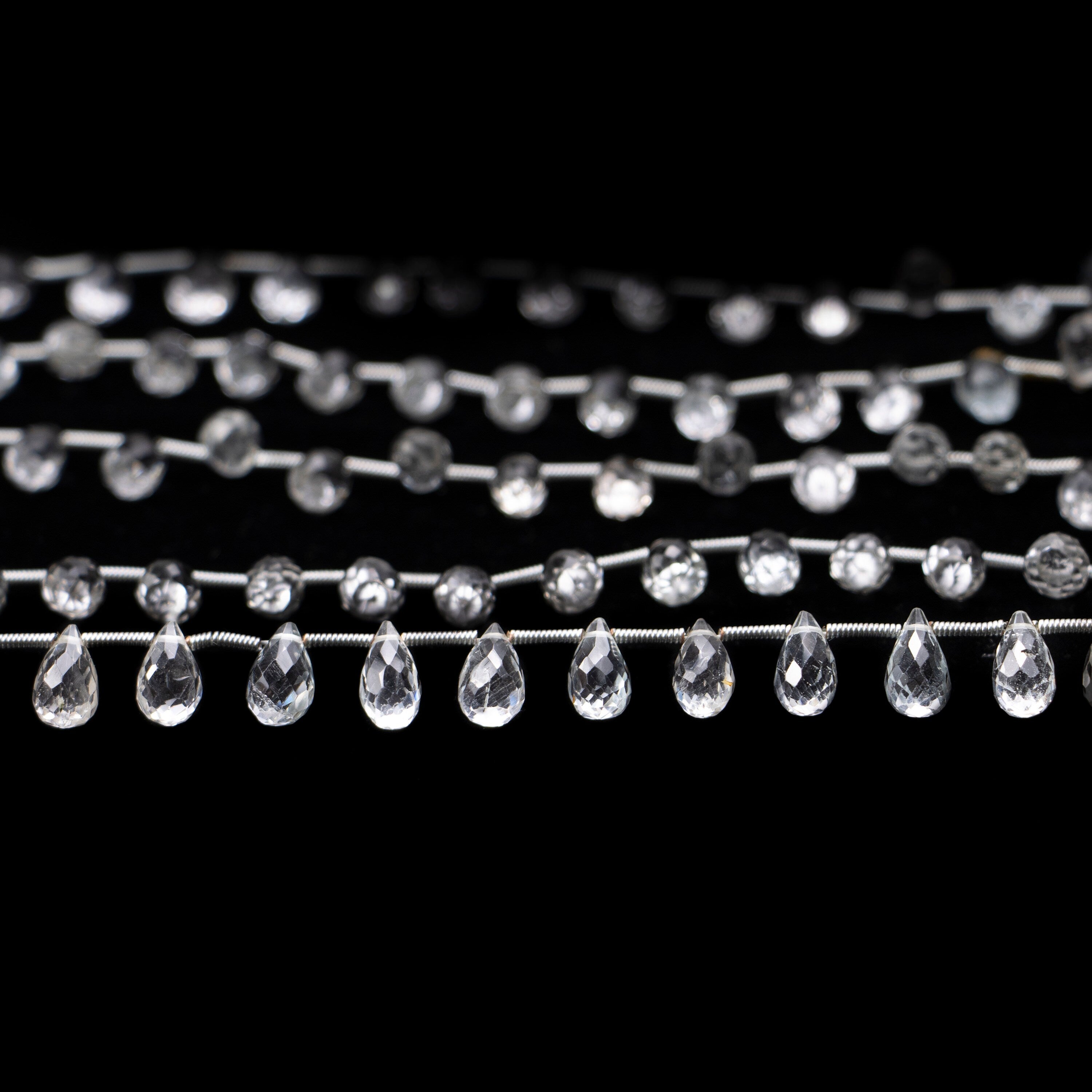 White Topaz Faceted Briolette Drops, 4x6 mm to 6x8 mm, White Topaz Drops, 8 Inches Strand (SKU248)