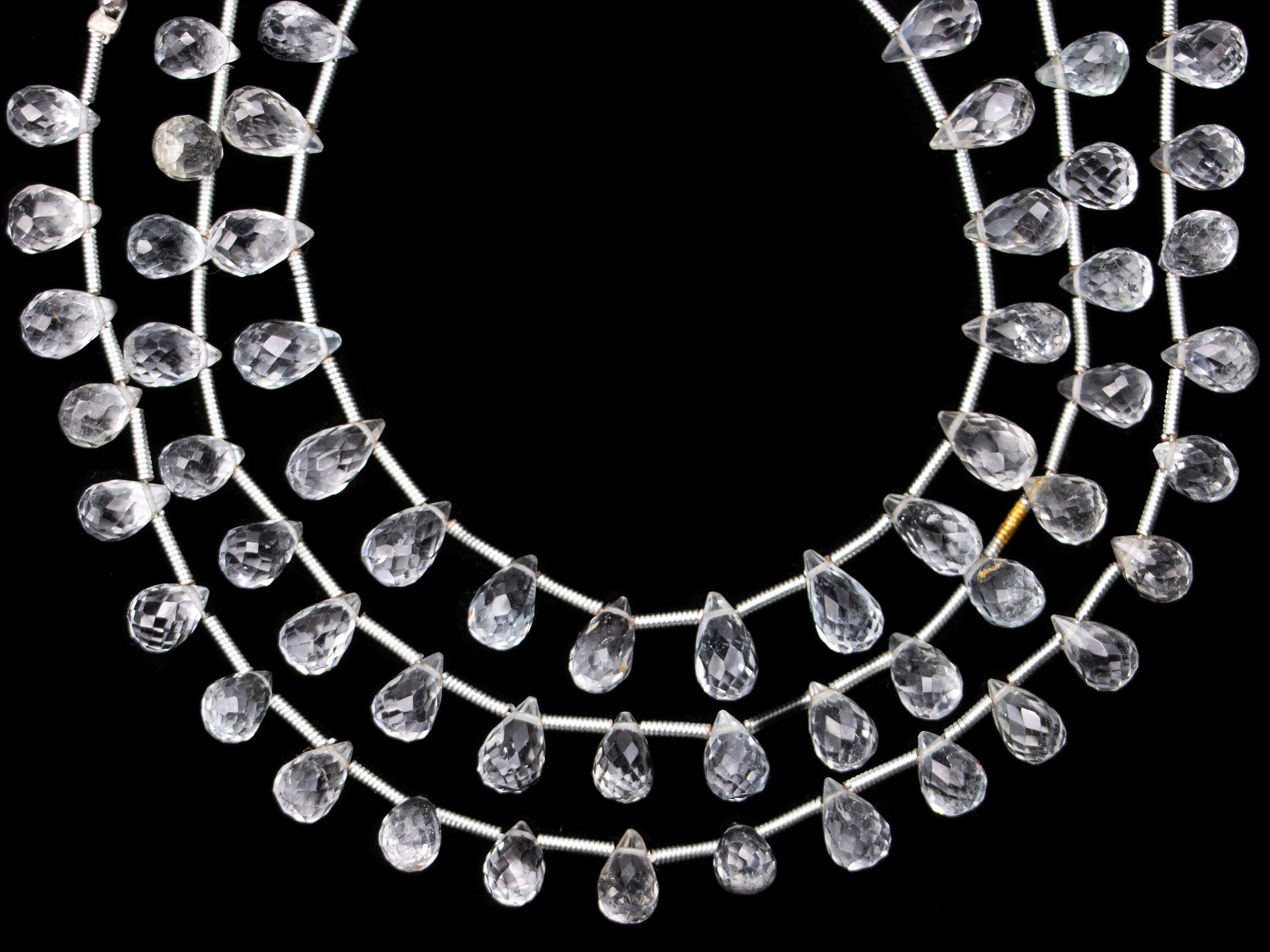 White Topaz Faceted Briolette Drops, 4x6 mm to 6x8 mm, White Topaz Drops, 8 Inches Strand (SKU248)